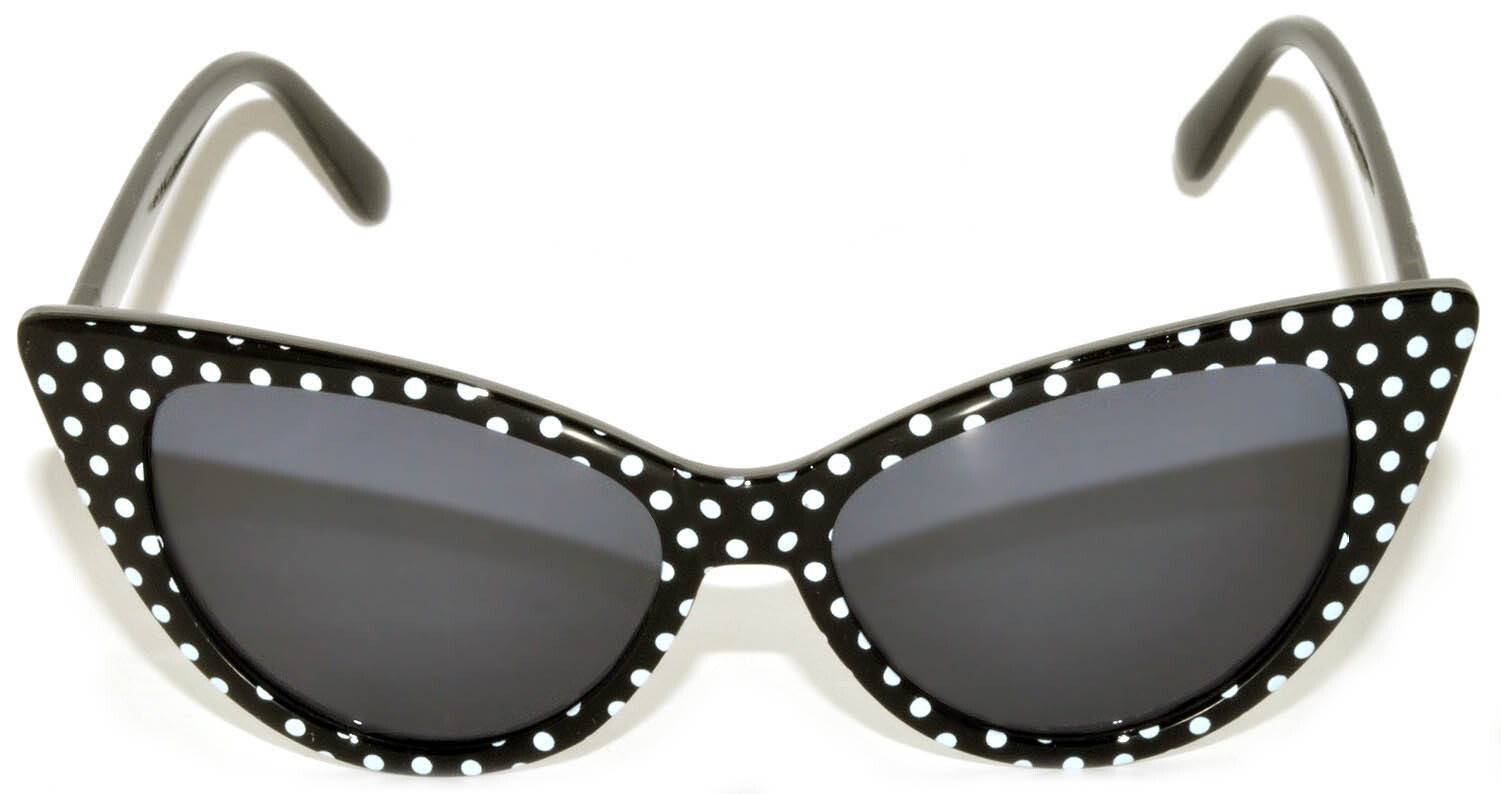 BLACK CAT EYE WHITE POLKA DOTS SUNGLASSES DARK GREY SMOKE LENS WOMEN UV400