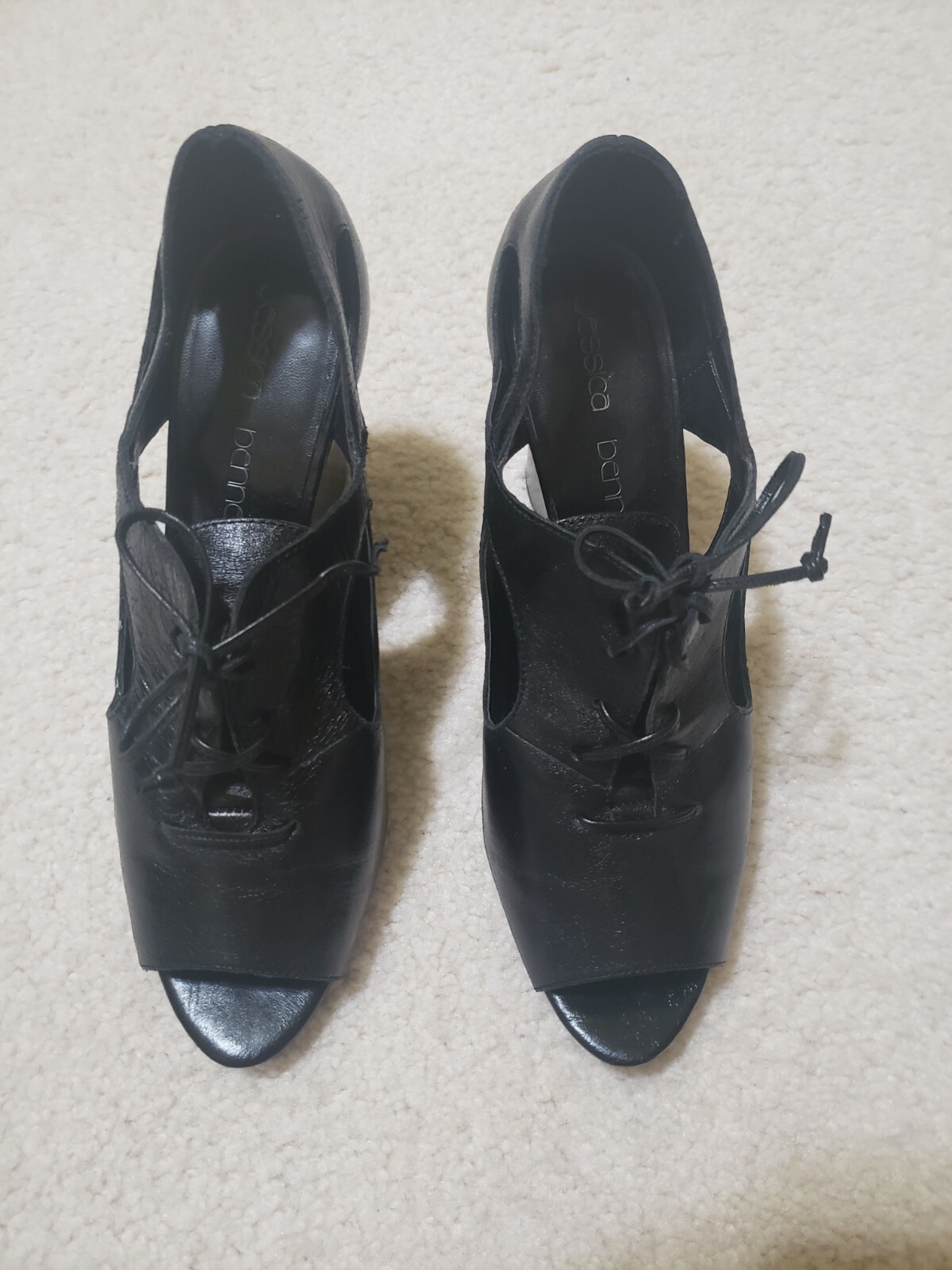 Jessica Bennett JNEO Peep Toe Wedge Lace Up Shoes Cut Out Black Size 8.5