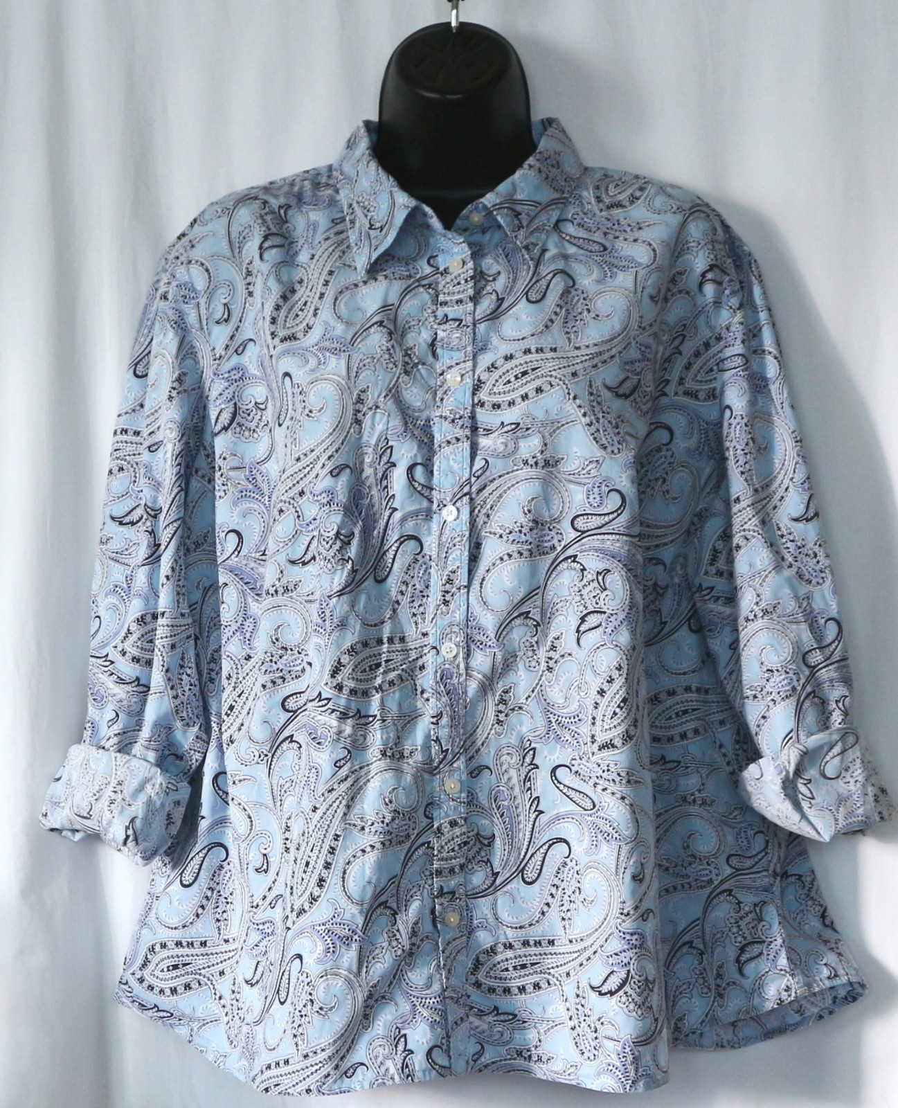 CHAPS CLASSICS Blue Paisley Print Cotton Blse 52 In Chst 26.5 In Lng Sz 2X VG