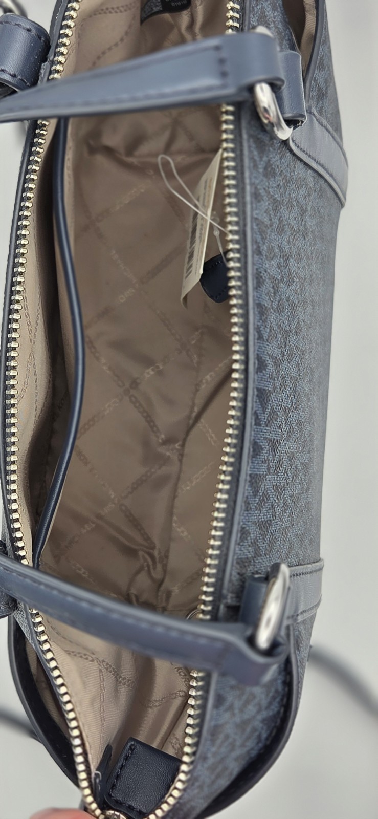 Michael Kors Blue Signature Coated Canvas and Leather Sullivan Satchel