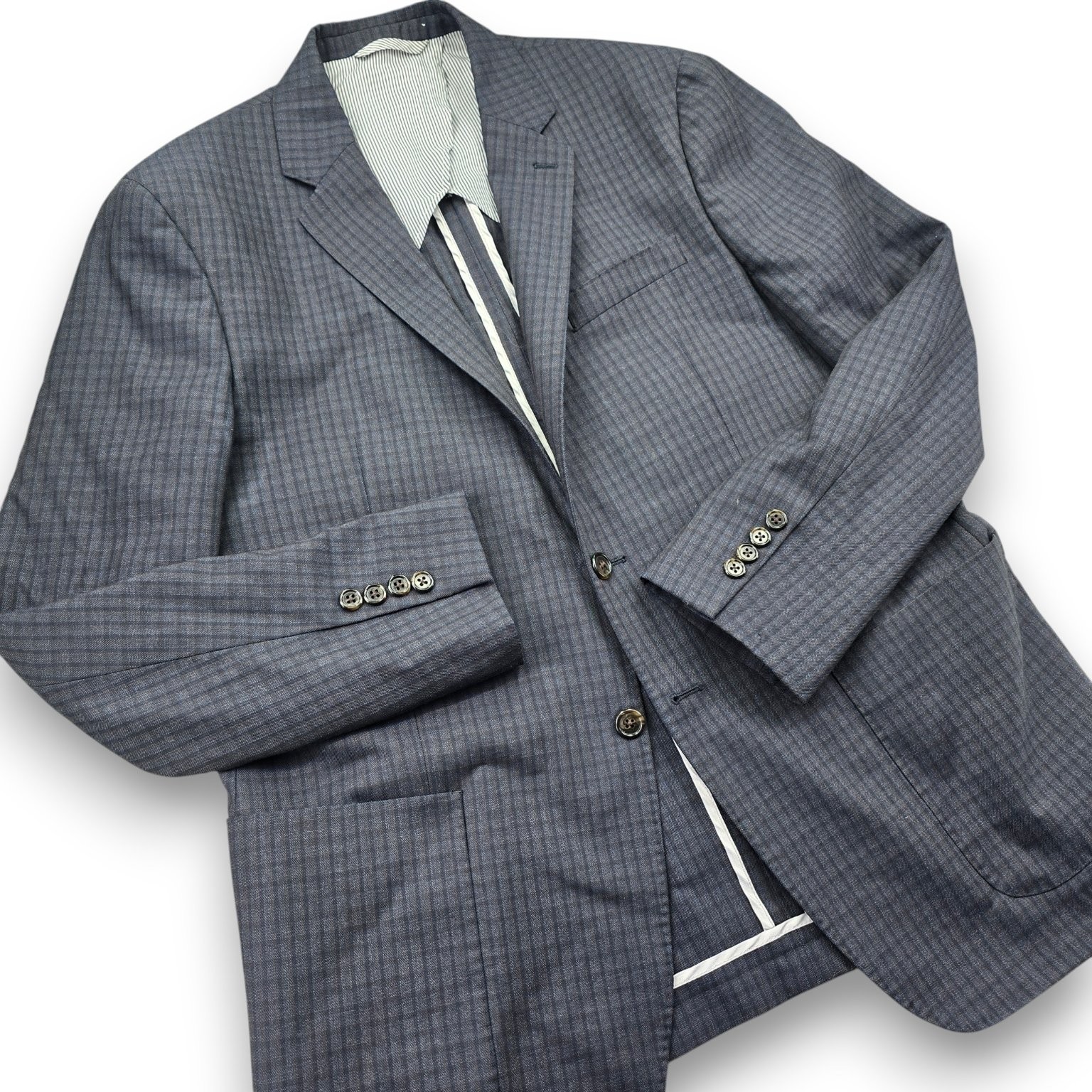 Todd Snyder Mayfair Fit Sport Jacket 42R Charcoal Blue Plaid Wool Partial Lined