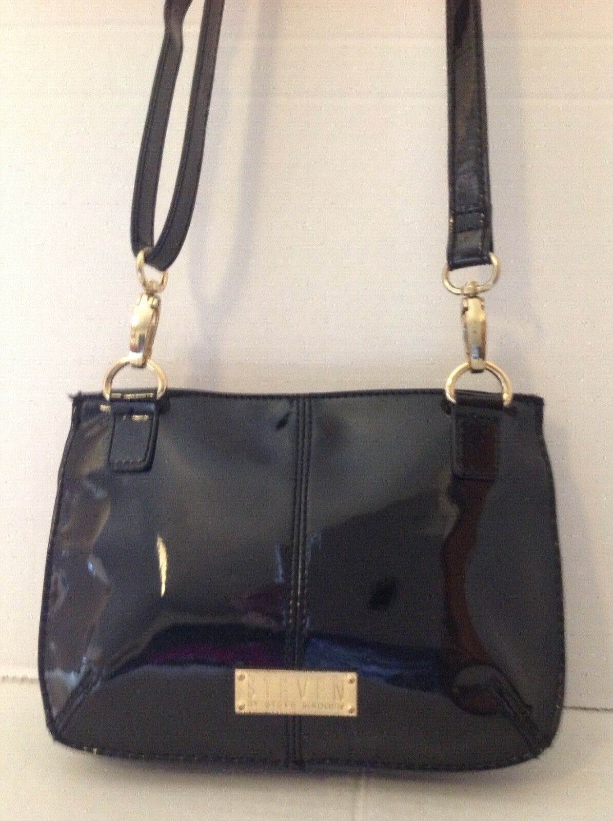 Steve Madden PU Synthetic Leather Crossbody Bag Shoulder Purse Shinny Black