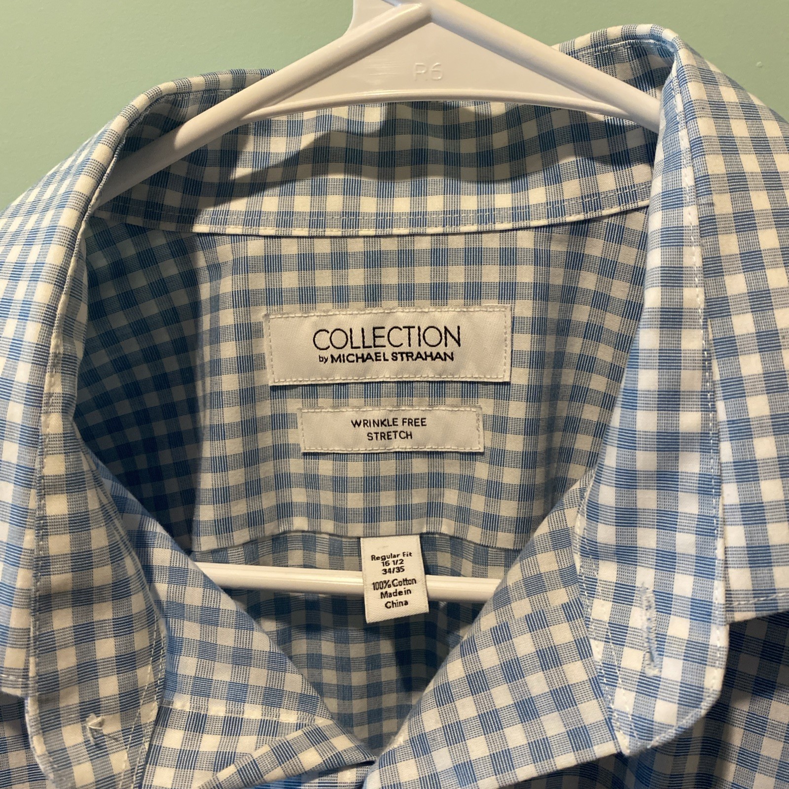 Collection by Michael Strahan Wrinkle Free Shirt Mens 16.5 34/35 Checker Cotton