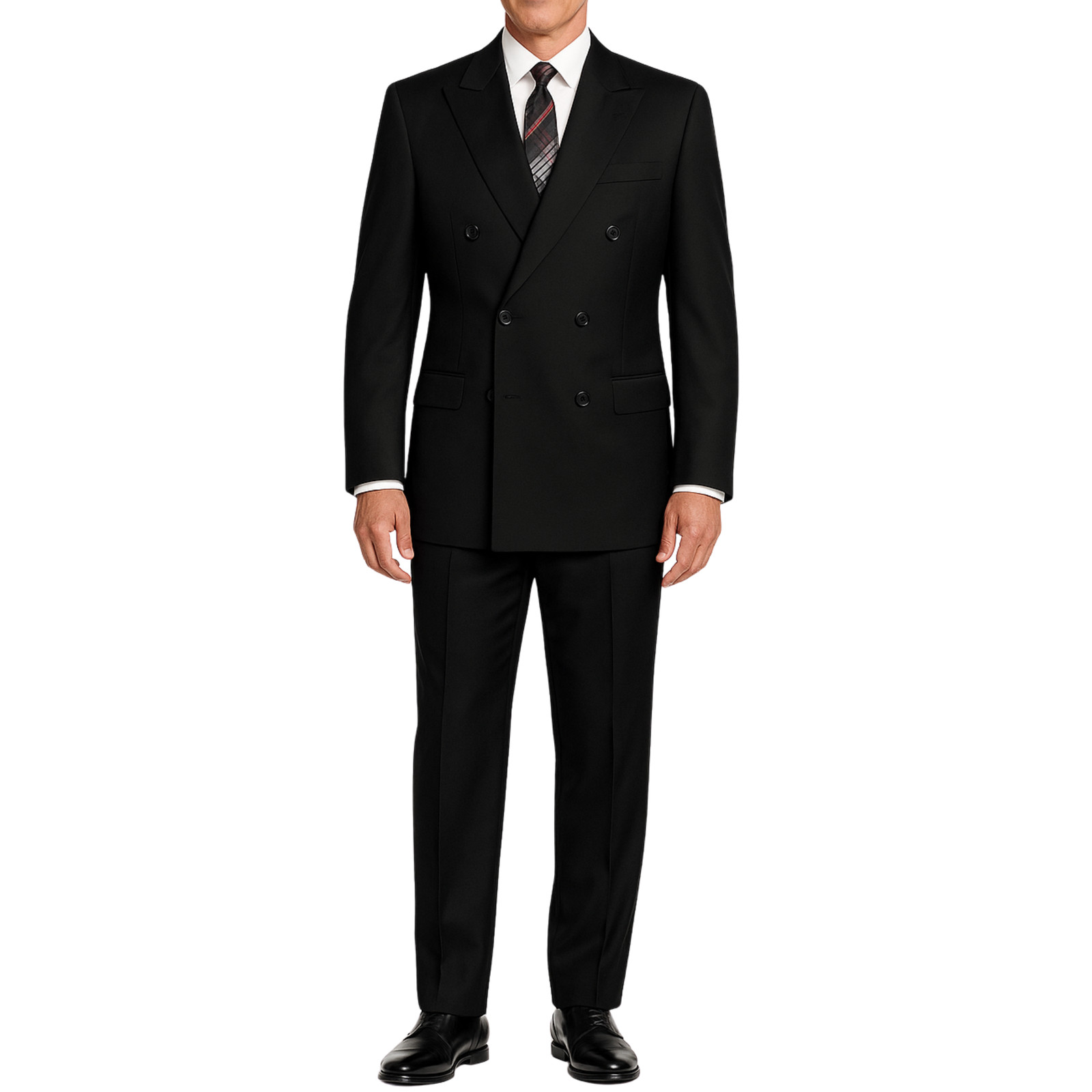 VINCI Men’s Black Double-Breasted Suit w/ Adjustable Waist, Reg-Fit – NEW