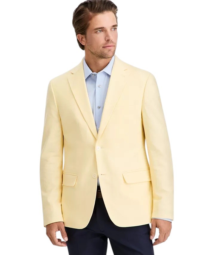 Tommy Hilfiger Mens Modern fit Linen Sport Coat Blazer 44 R Yellow Solid