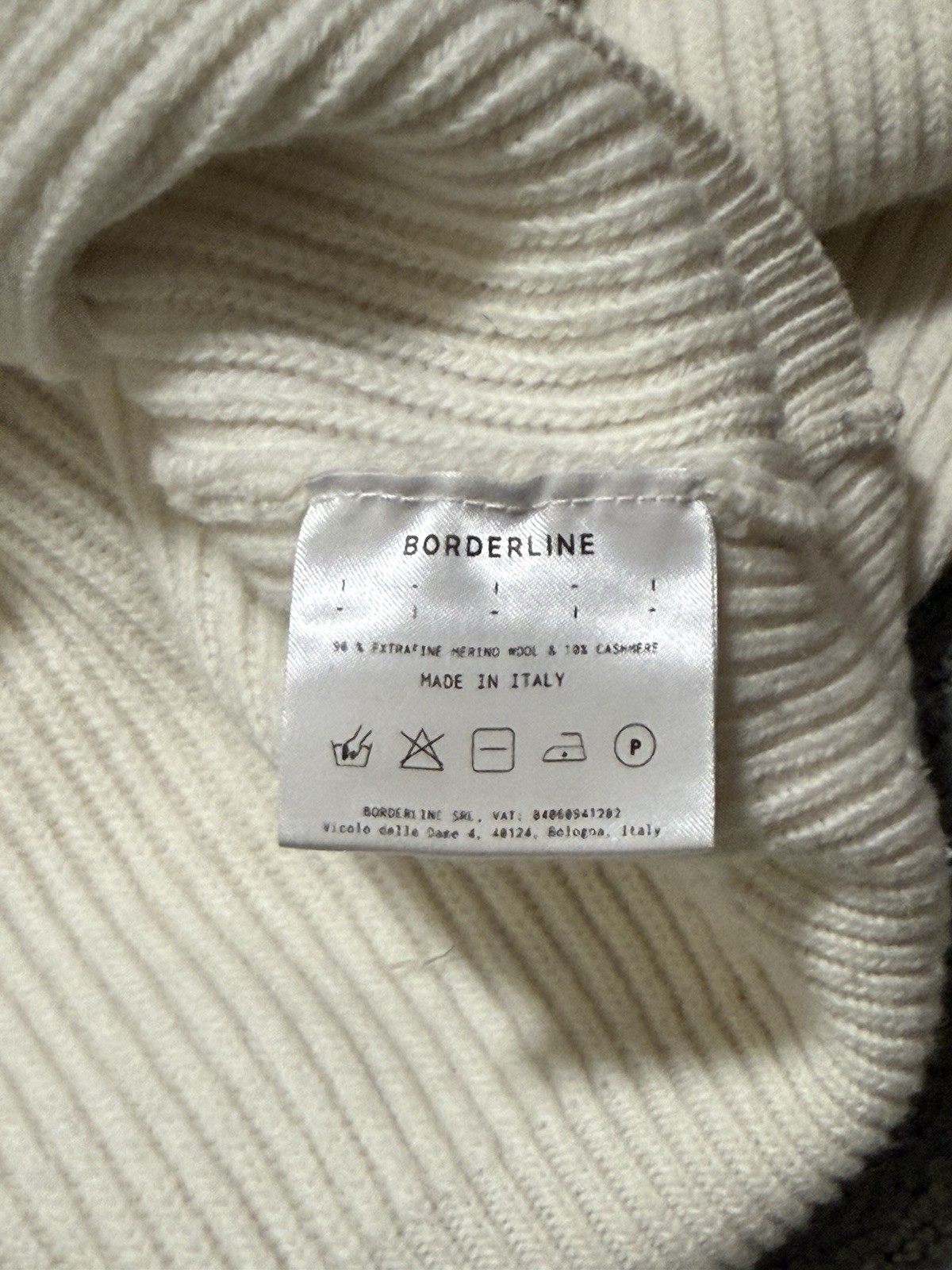 Borderline Ivory Ribbed Merino Wool Cashmere Crew Neck Pullover Sweater M
