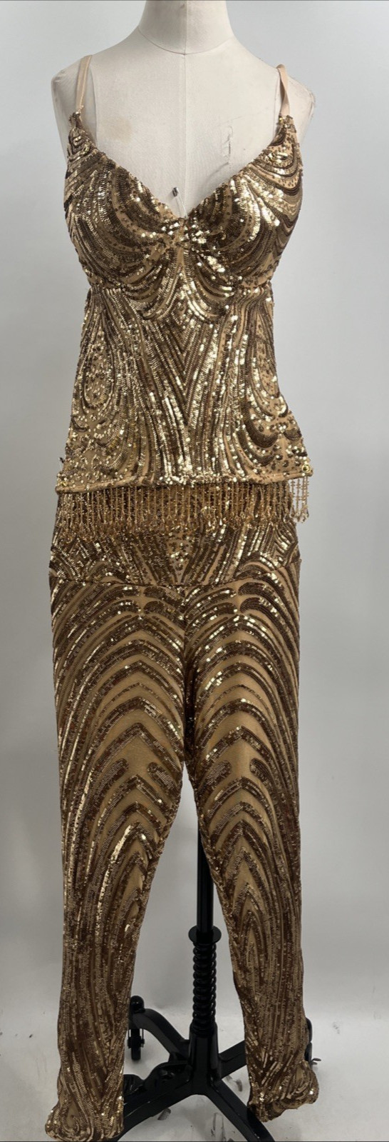 Nicolas Mendoza Women’s Gold Sequin Pants / Backless Top 2 Piece Set Size NA