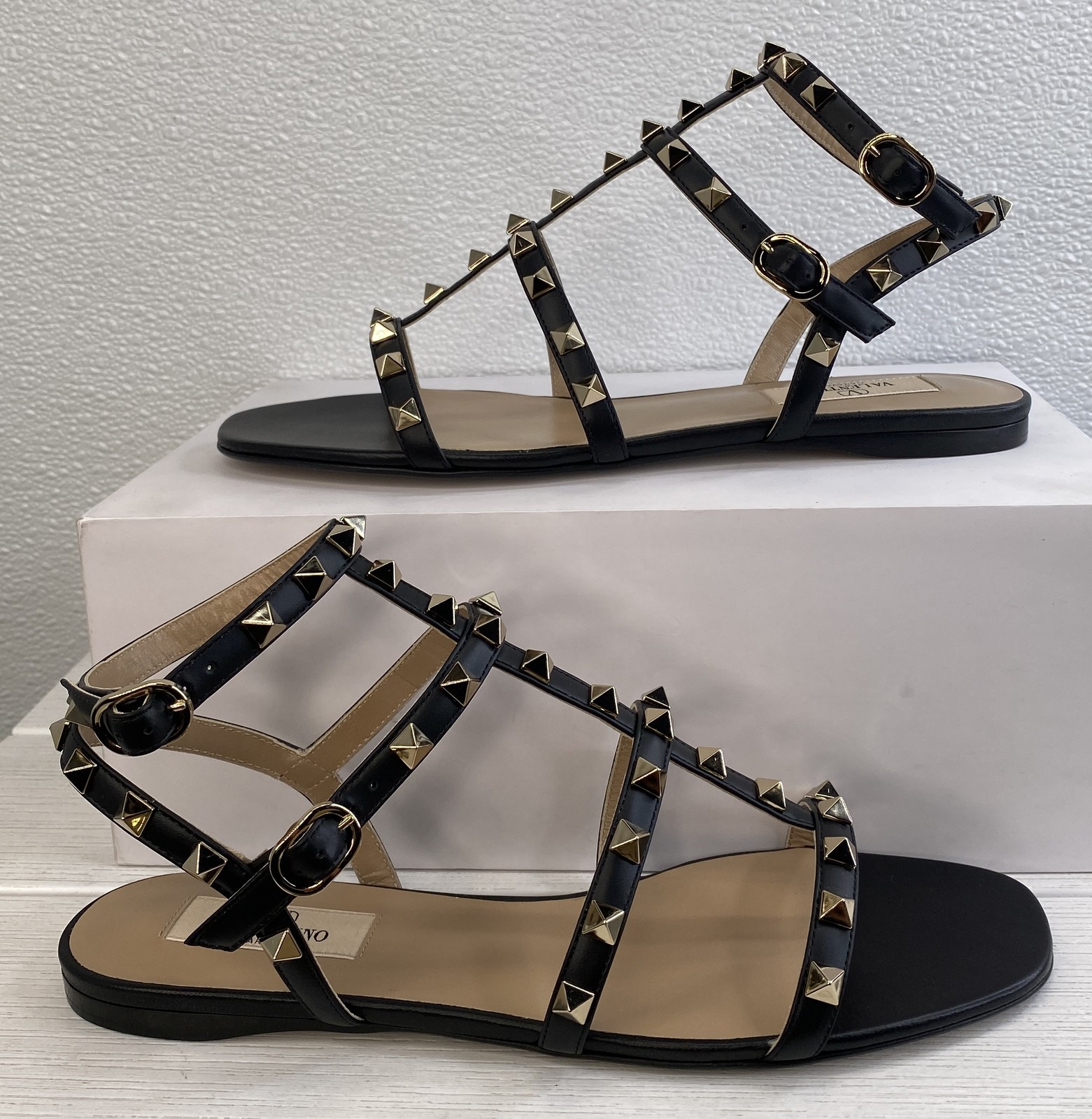 Valentino Garavani Rockstud Caged Sandal Women US8.5 EU38.5 Black Leather Straps