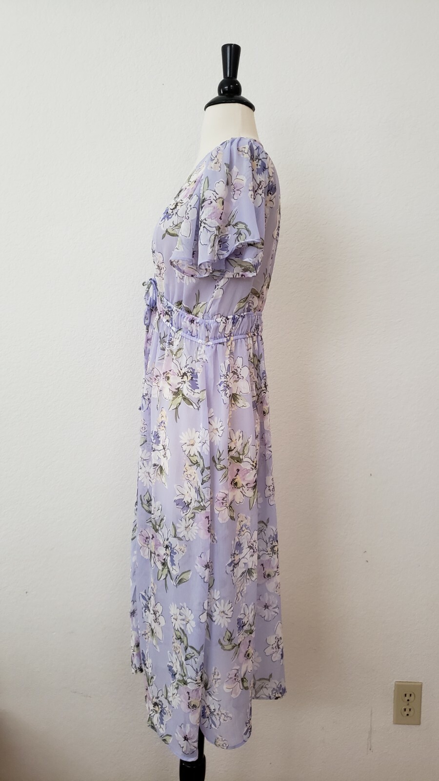 Anthropologie Top New Size Medium Purple Kimono Floral Sheer Chiffon Coquette