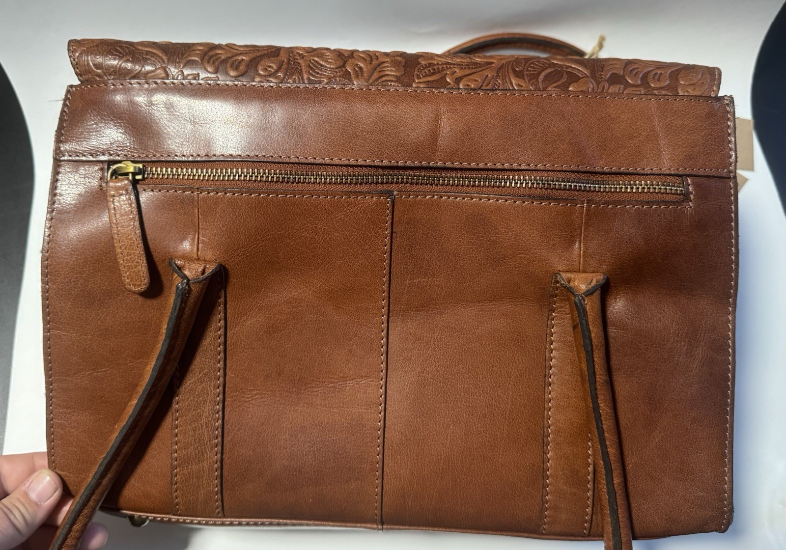 Wild West Los Angeles Floral Embossed Leather Purse Brown Tote NWT Plaid Lining