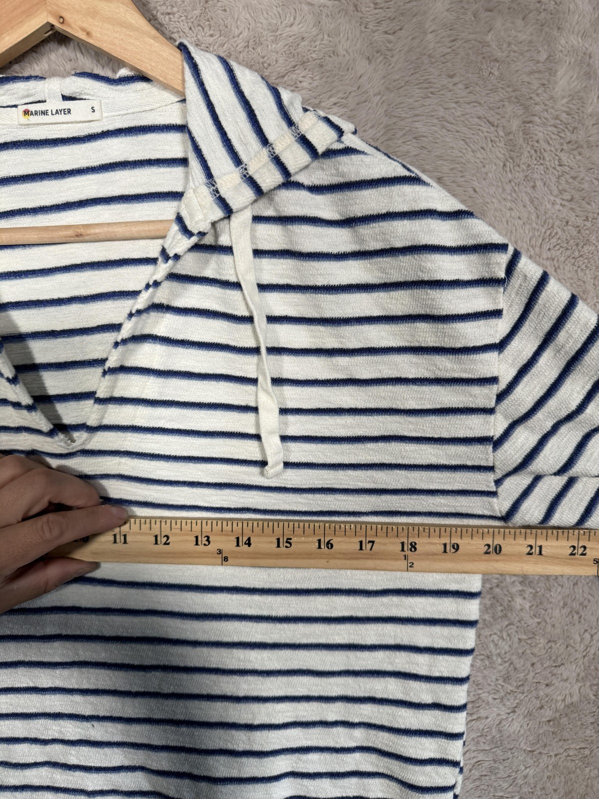 Marine Layer Pullover Hoodie Womens Small White Blue Striped Terry Summer 2022
