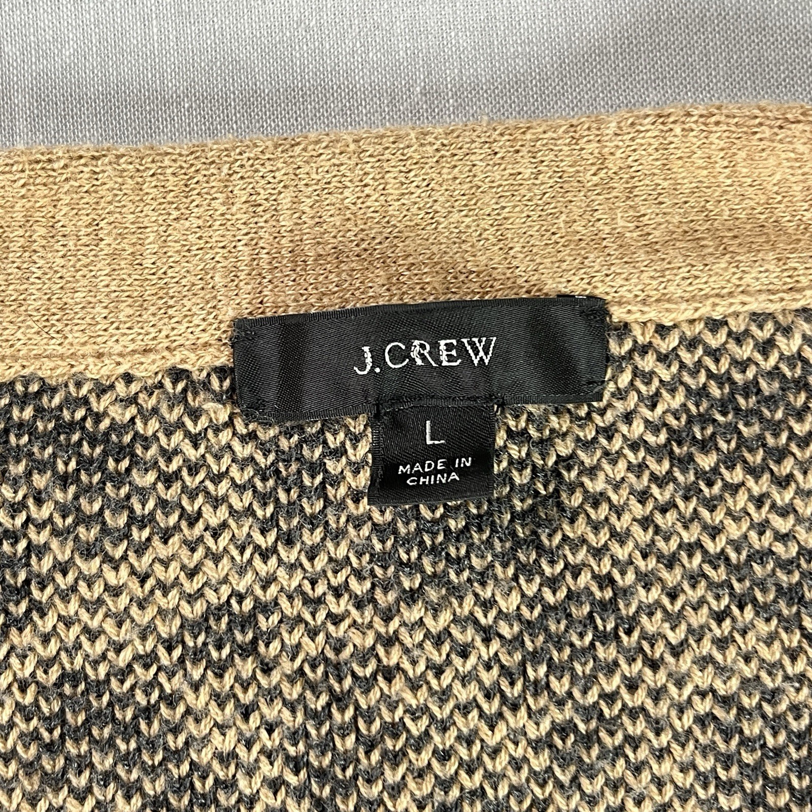 J.Crew Leopard Print Cardigan LG Tan Black Button Front Women Thick Sweater EUC