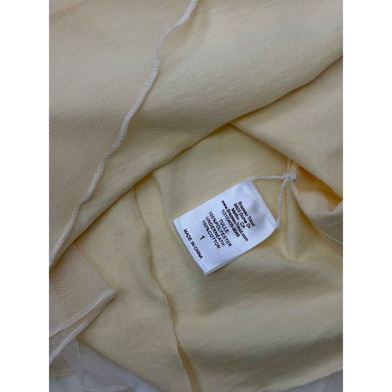 Brazeau Tricot Womens Pale Yellow Tulle Overlay Sleeveless Top Cotton Mesh