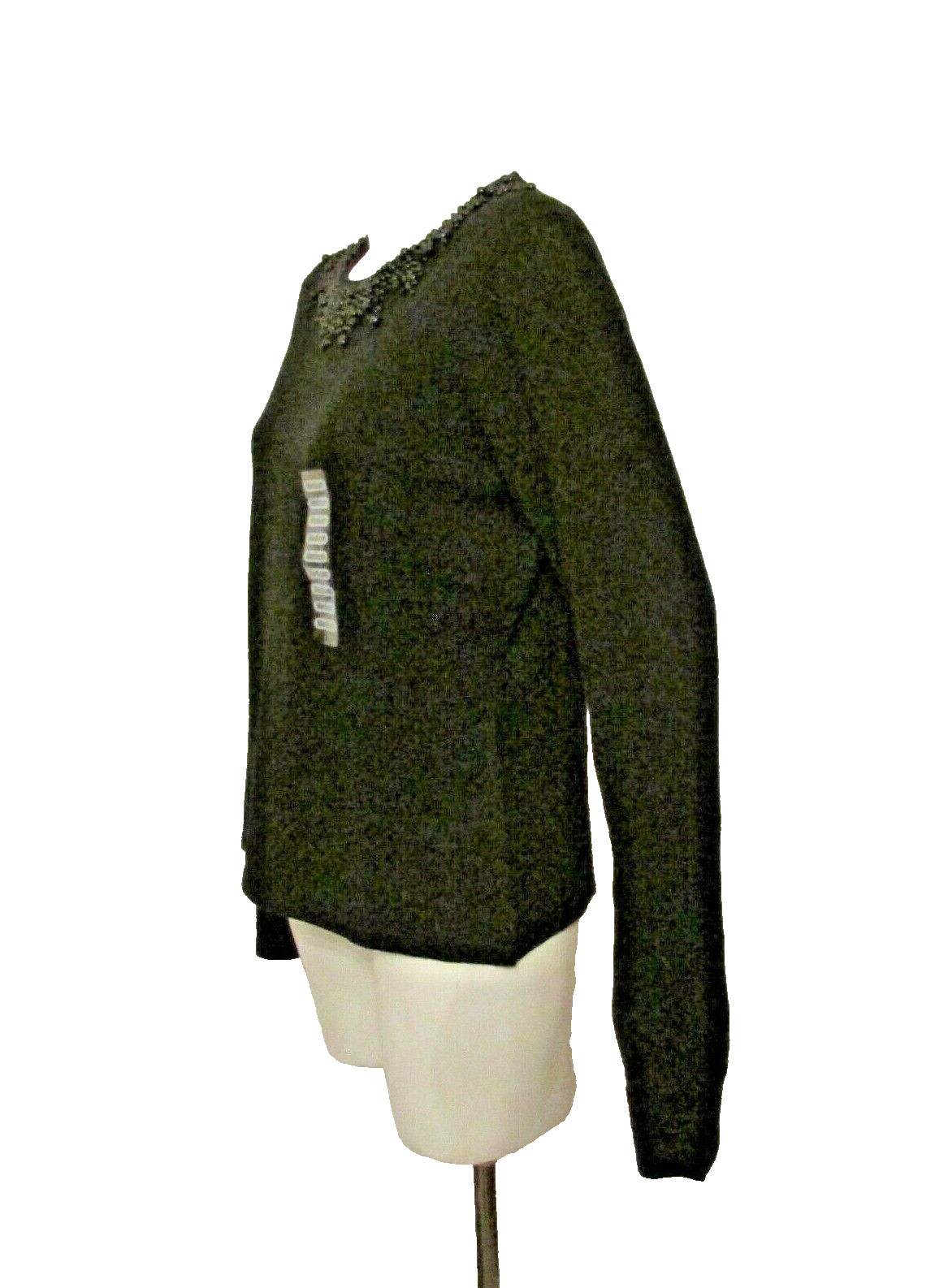 $120 NWT Saks Fifth Avenue Folio Silk Cashmere Black Beaded Pullover Sweater M