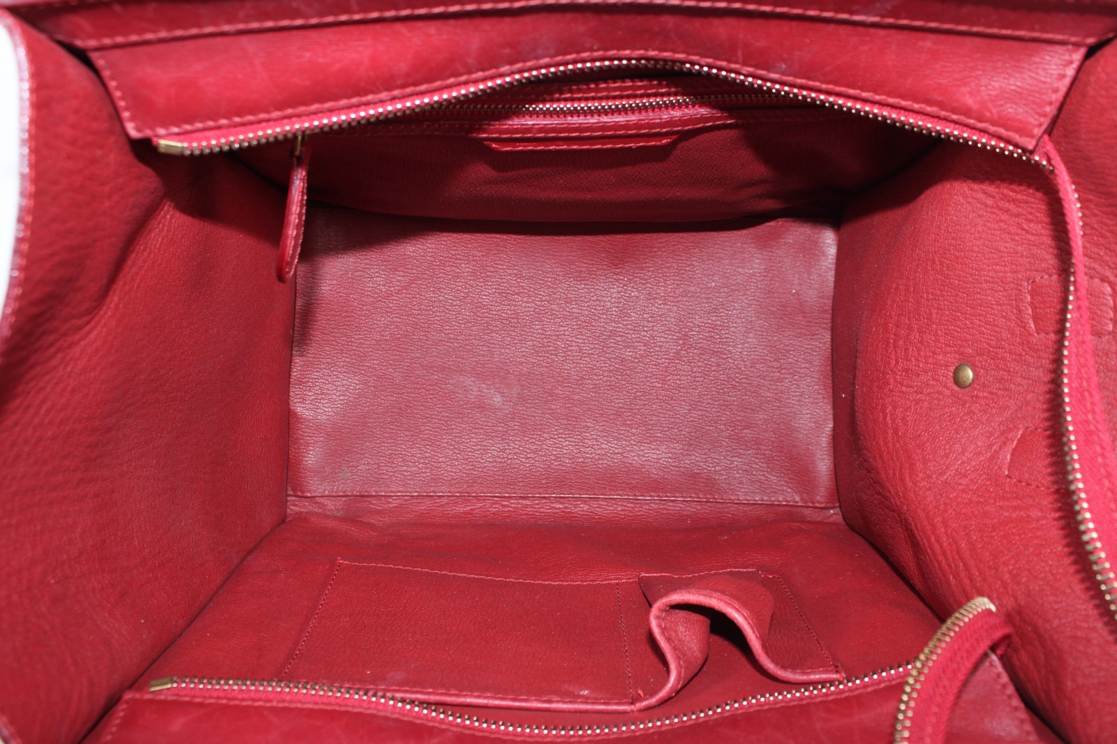 CELINE Carmine Red Leather Zip-Top MINI LUGGAGE Large Tote Bag