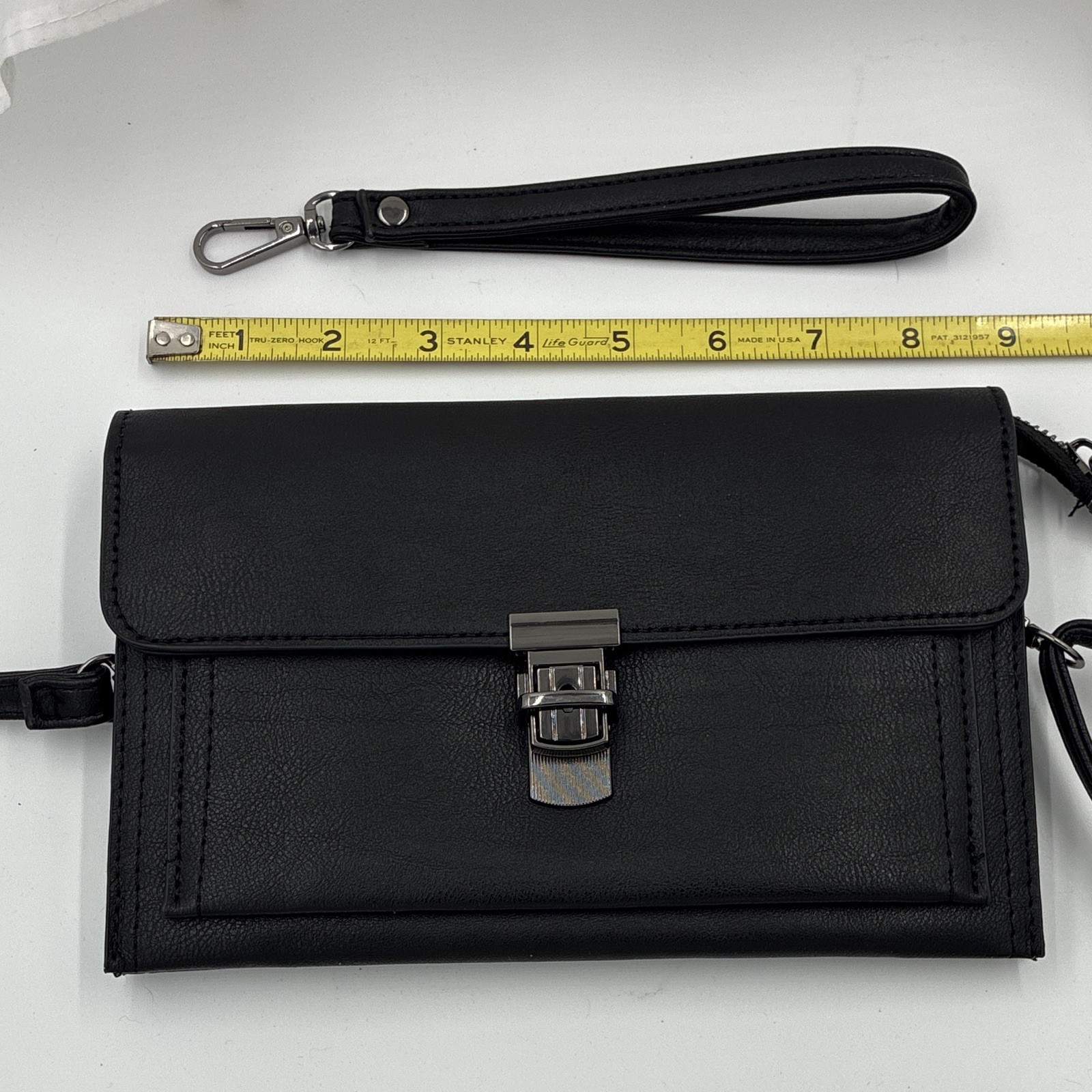 Women’s Black Small Crossbody Bag, Silver Hardware, Push Lock, Zip