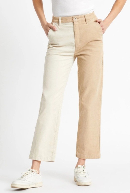 Brixton Victory Women’s Corduroy Two-Tone Cropped Pant Beige Straight Leg Sz 25