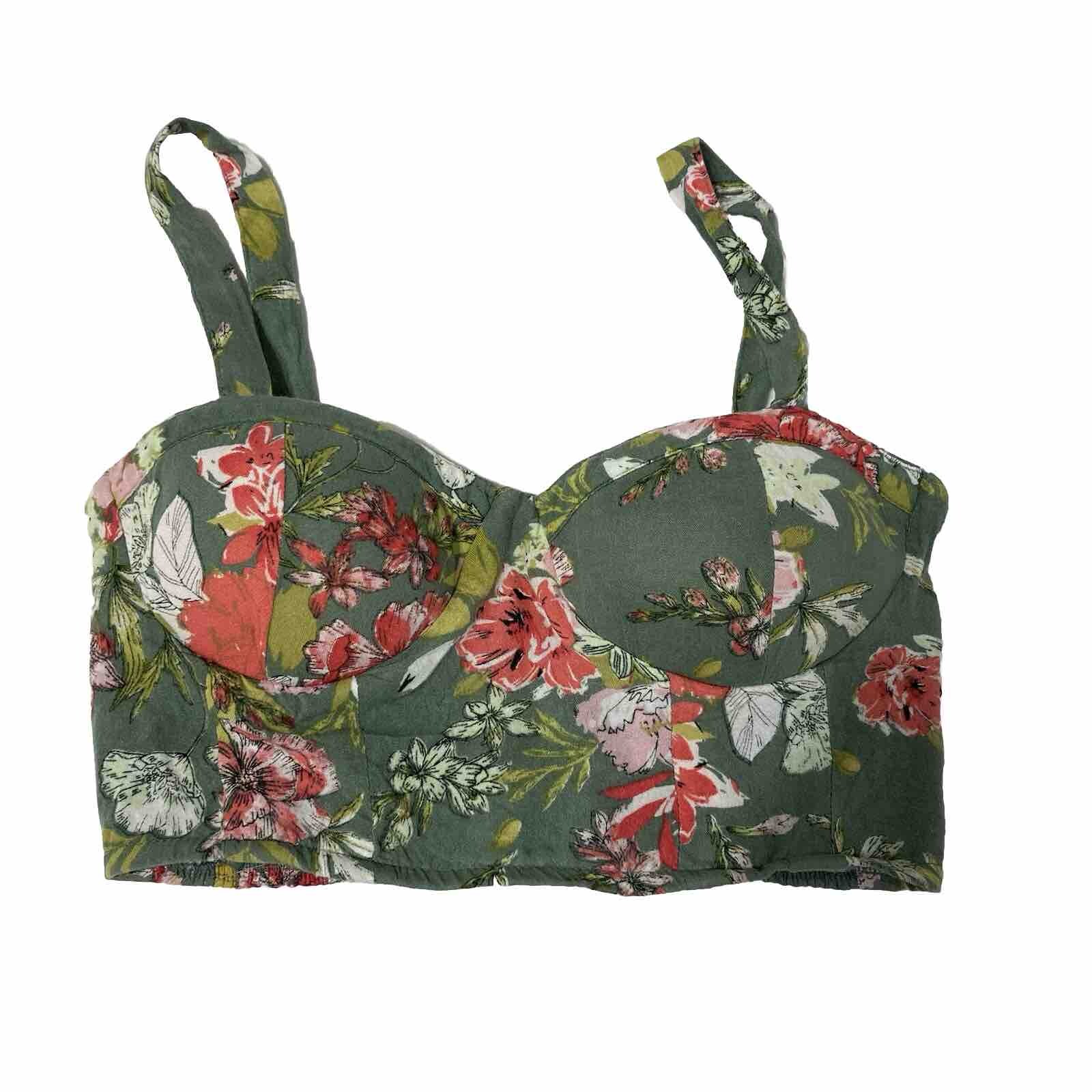 BOG Collective Sz XS Floral Bustier Crop Top Gathered Stretchy Adjustable Straps