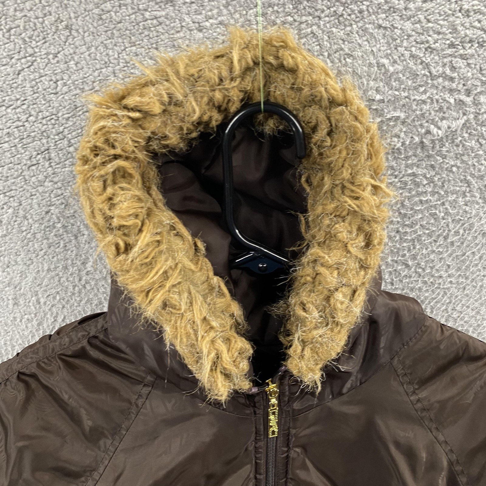 South Pole Jacket Women Small Brown Hooded Bomber Faux Fur Trim Puffer