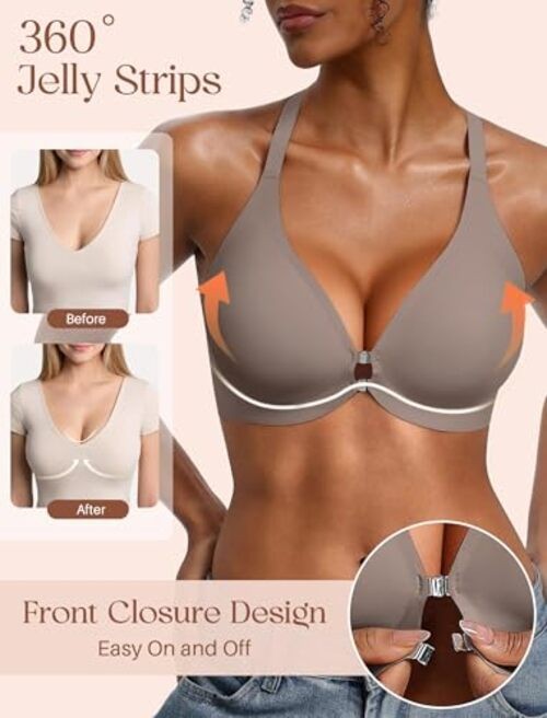Front Closure Jelly Bras for Women No Underwire Seamless Bralettes Medium Grey