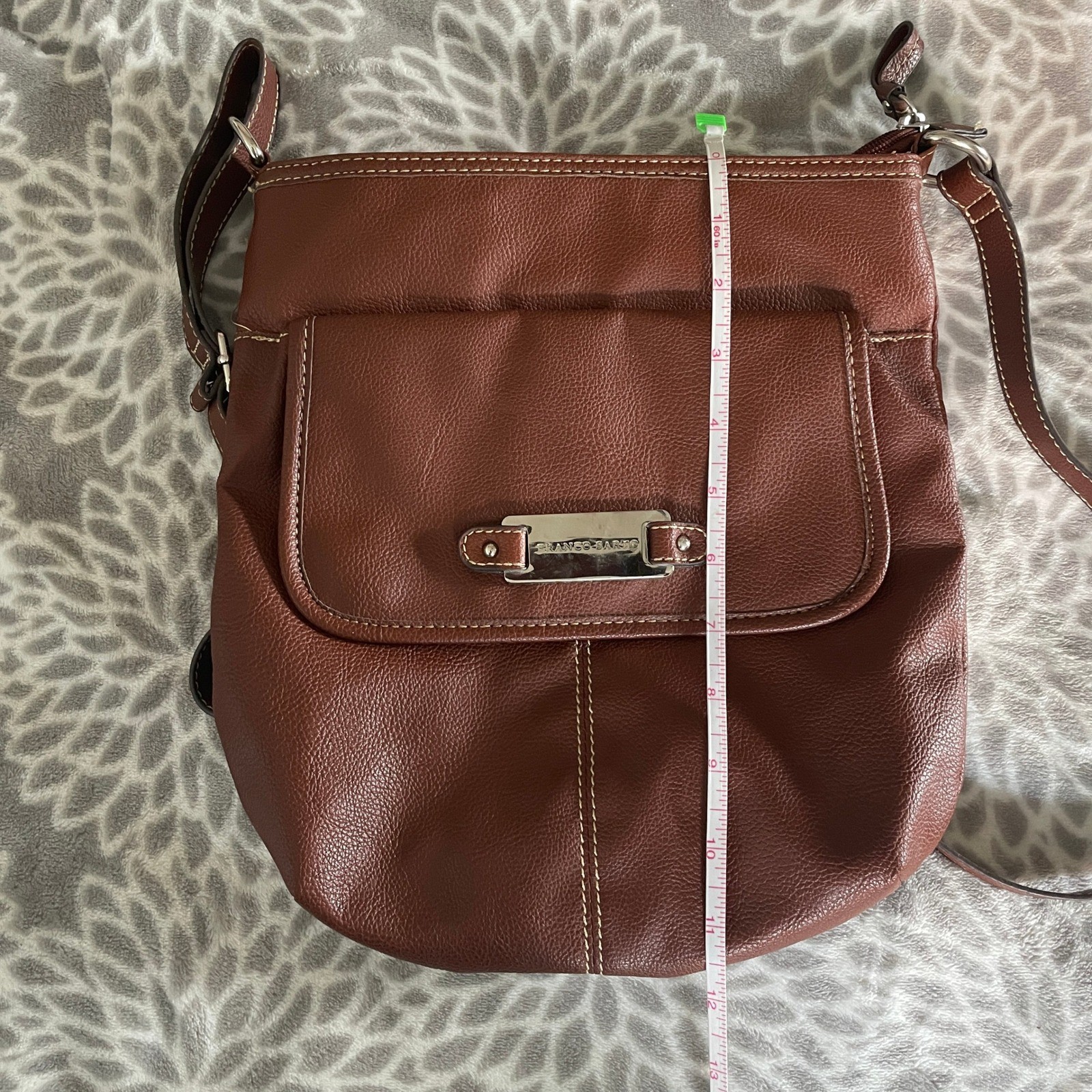 Franco Sarto Brown Pebbled Leather Crossbody Bag Silver Logo Normcore Everyday