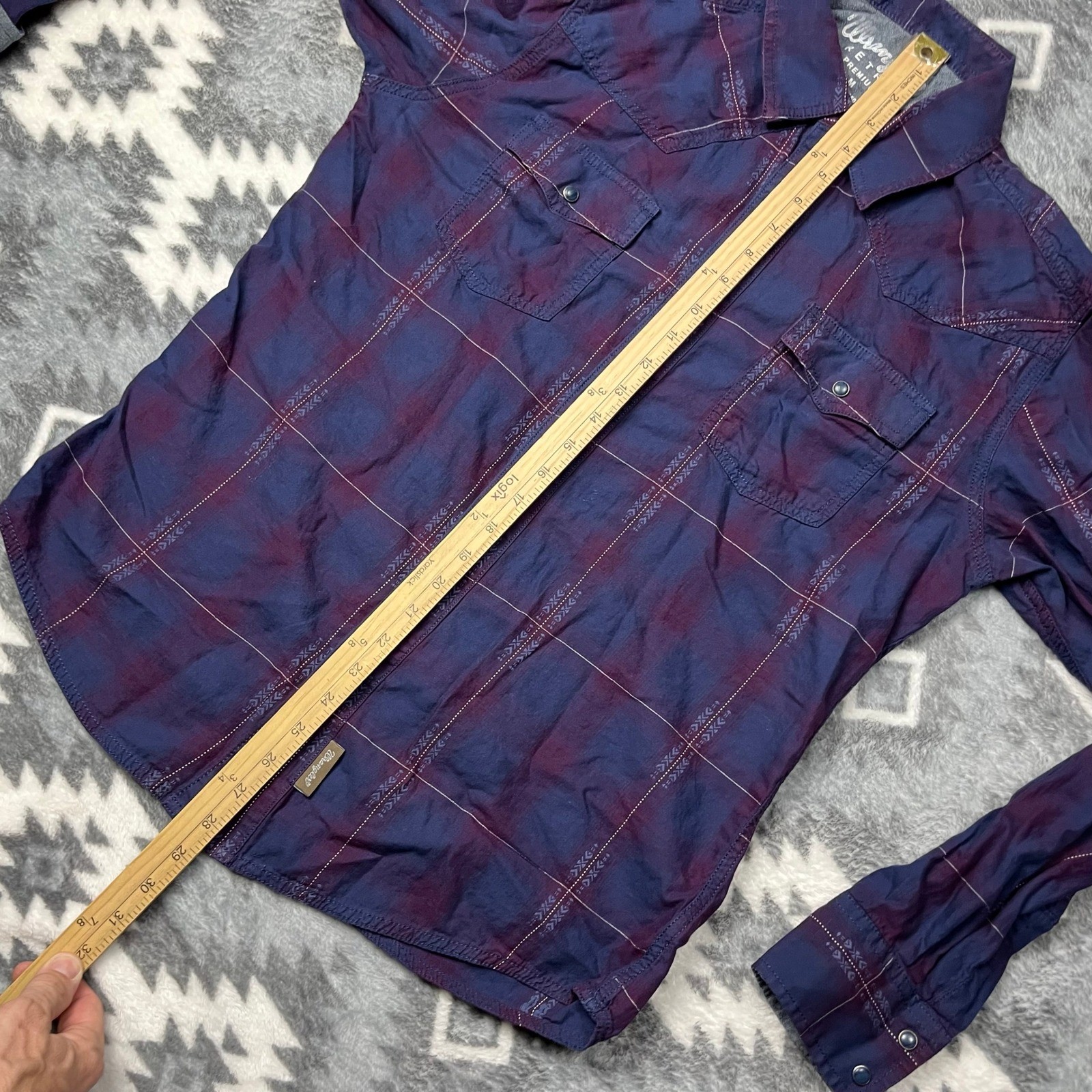 Wrangler Retro Premium Mens Purple Plaid Western Snap Shirt 112338150 M