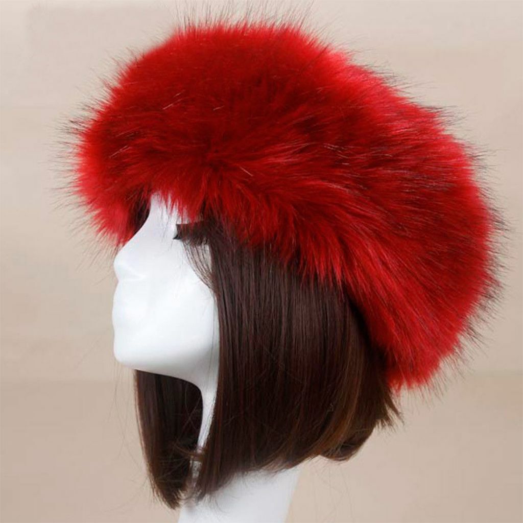 Women Russian Faux Fox Fur Hat Headband Fluffy Winter Earwarmer Ski Outdoor Cap