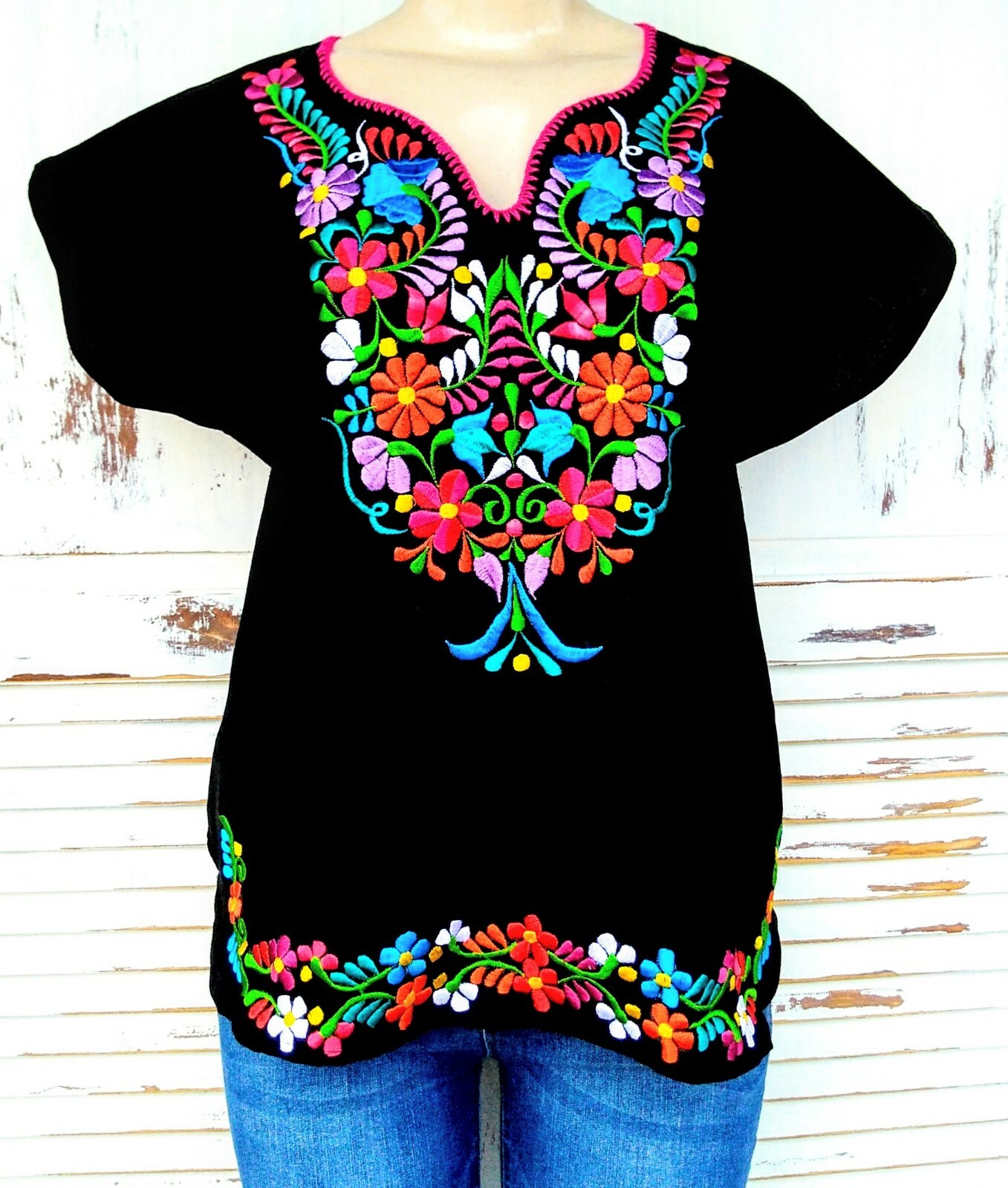 Mexican Embroidered Women’s Blouse Assorted Sizes & Colors S To 3XL Peasant Top