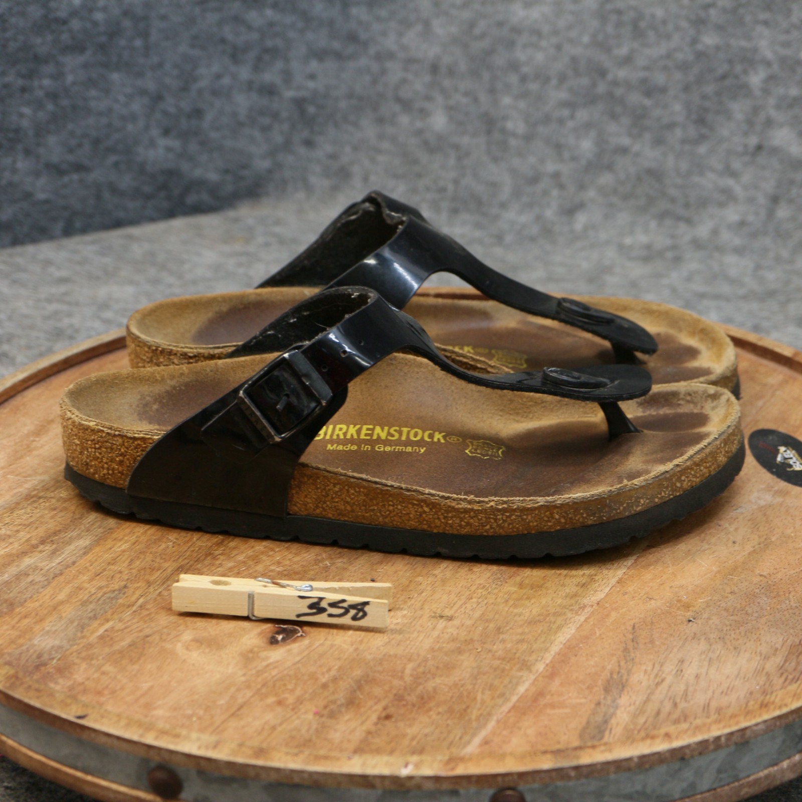 Birkenstock Womens Gizeh Black Patent Birko Flor Thong Sandals Size 38 US 7 Reg.