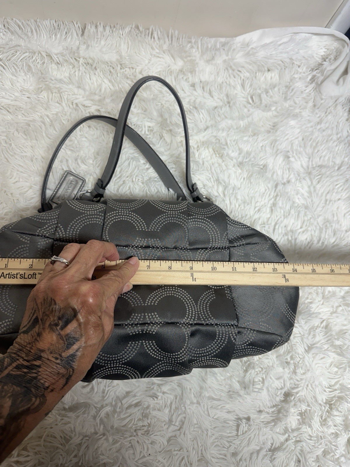 Coach Madison Maggie Dotted Op Art Gray & Silver Sateen Hobo Shoulder Bag