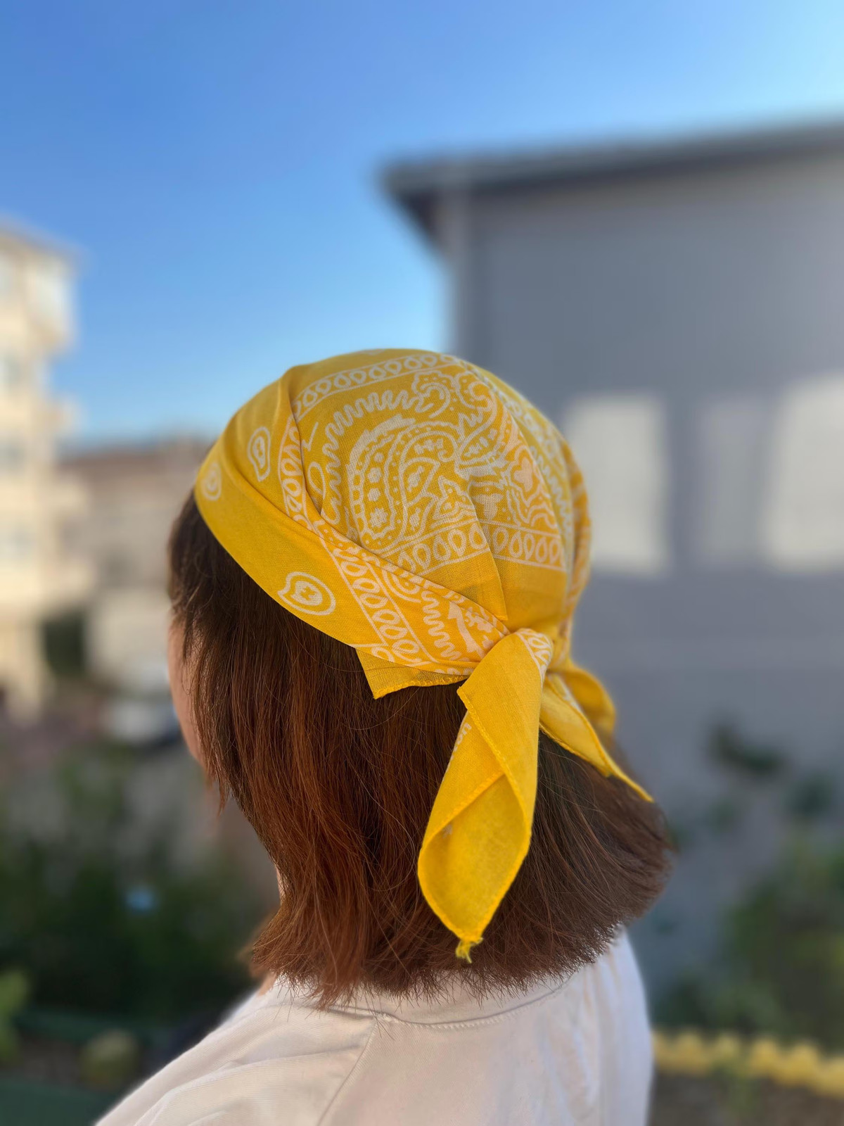 Yellow Paisley Bandana 100% Cotton Boho Head Scarf Handmade Unique Vintage