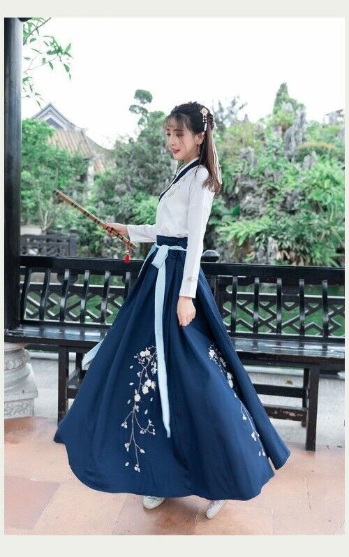 Chinese Dress Korean Hanfu White Blue Men Women Dress Cosplay Embroidery Kimono