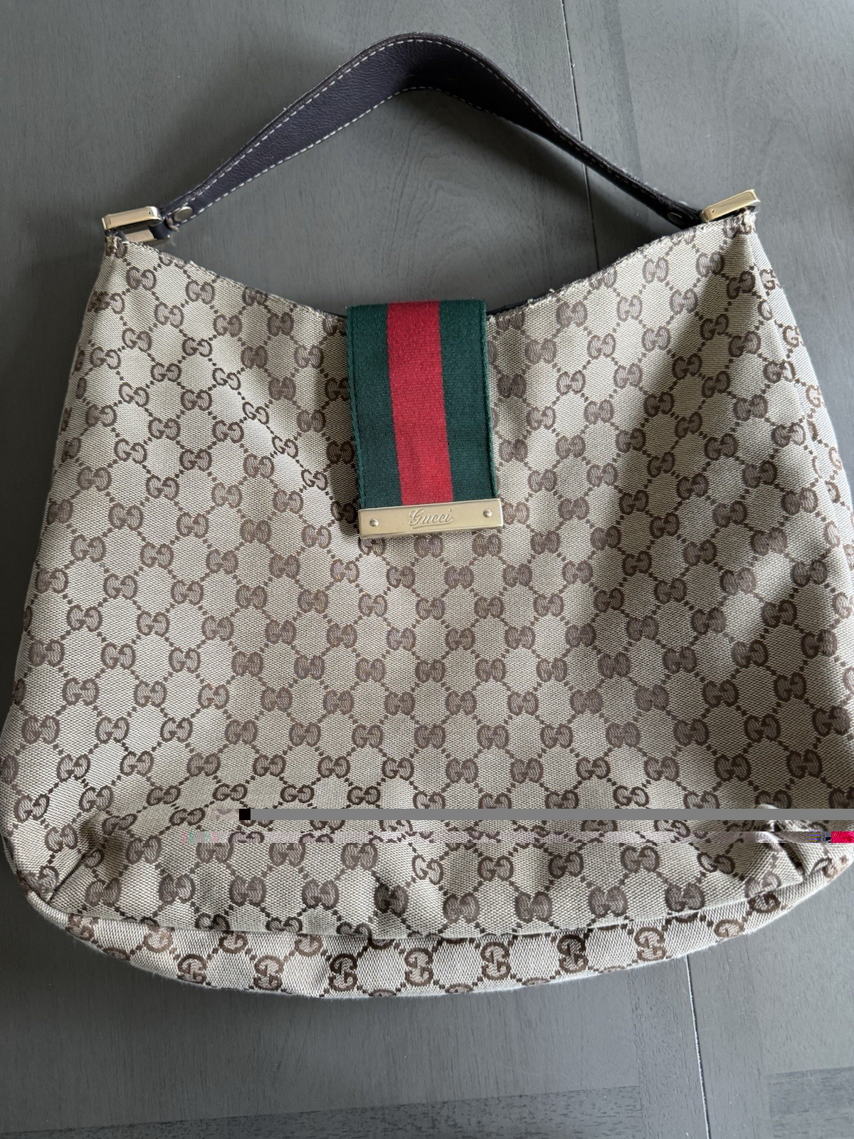 Gucci GG Web Hobo Bag Medium Brown Canvas