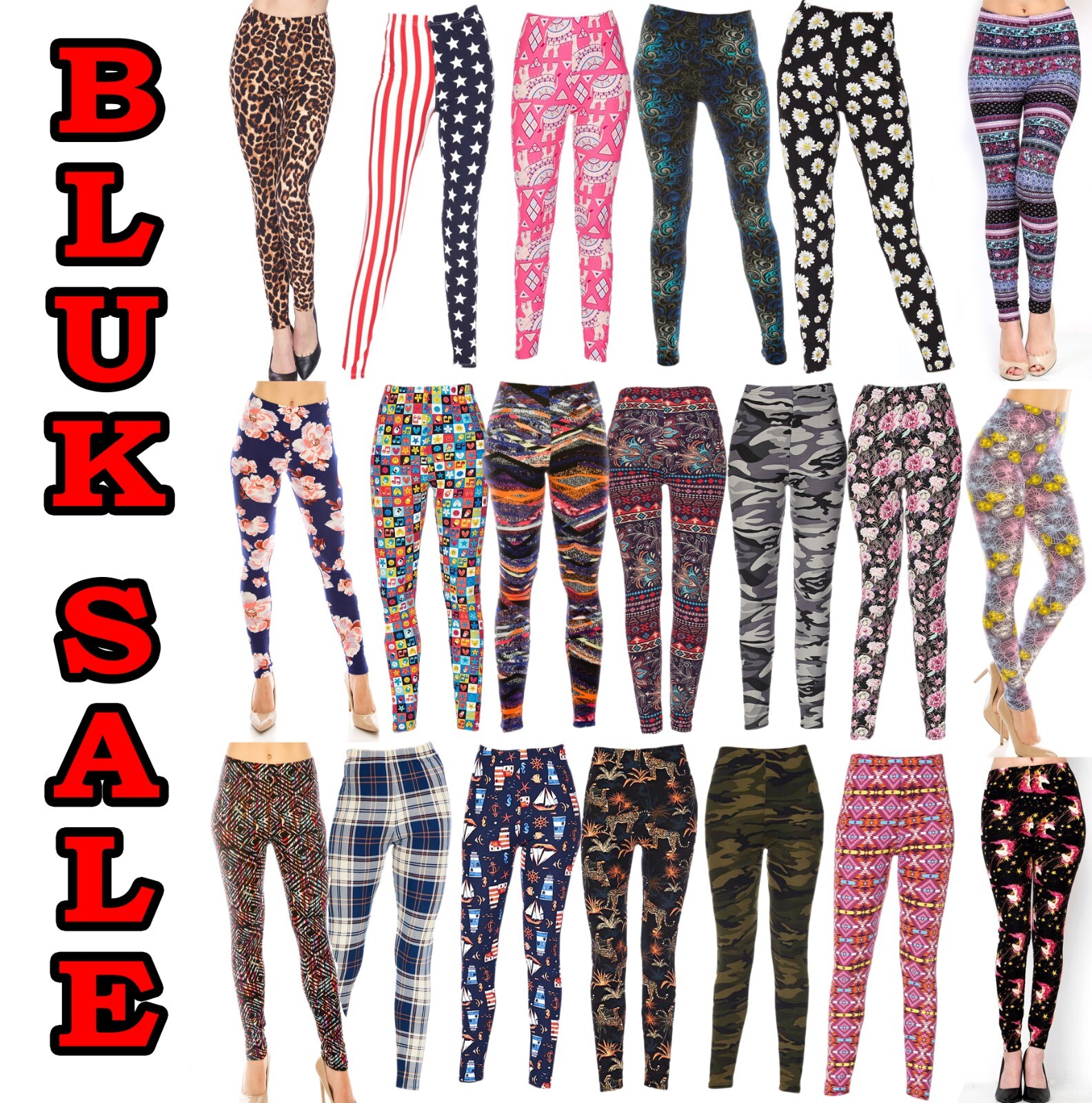 Wholesale/Bulk Lot 6 Pcs Women’s Assorted Printed Brushed Leggings