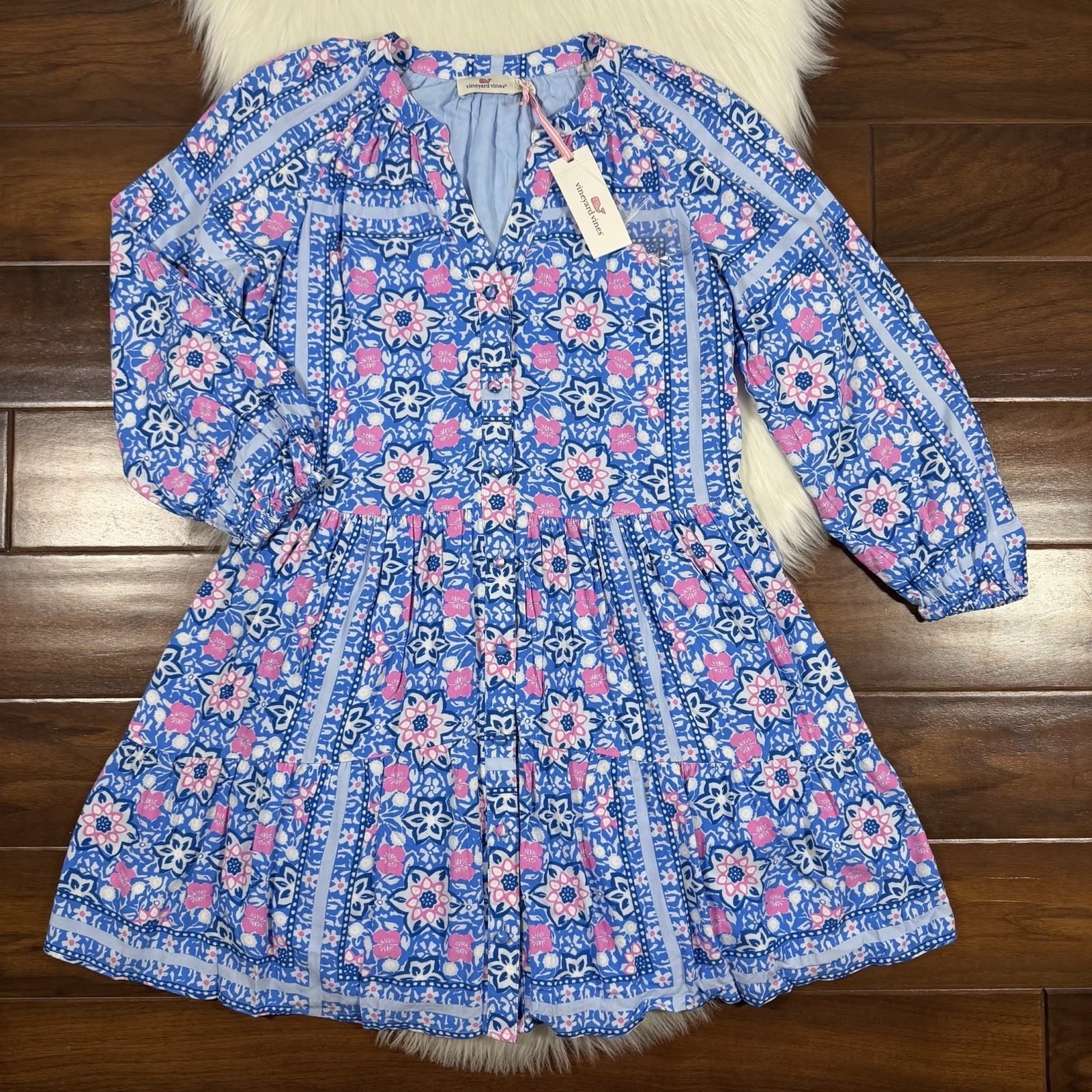 Vineyard Vines Women’s Size XS Jake Blue Ocean Sky Bloom Scarf Print Mini Dress