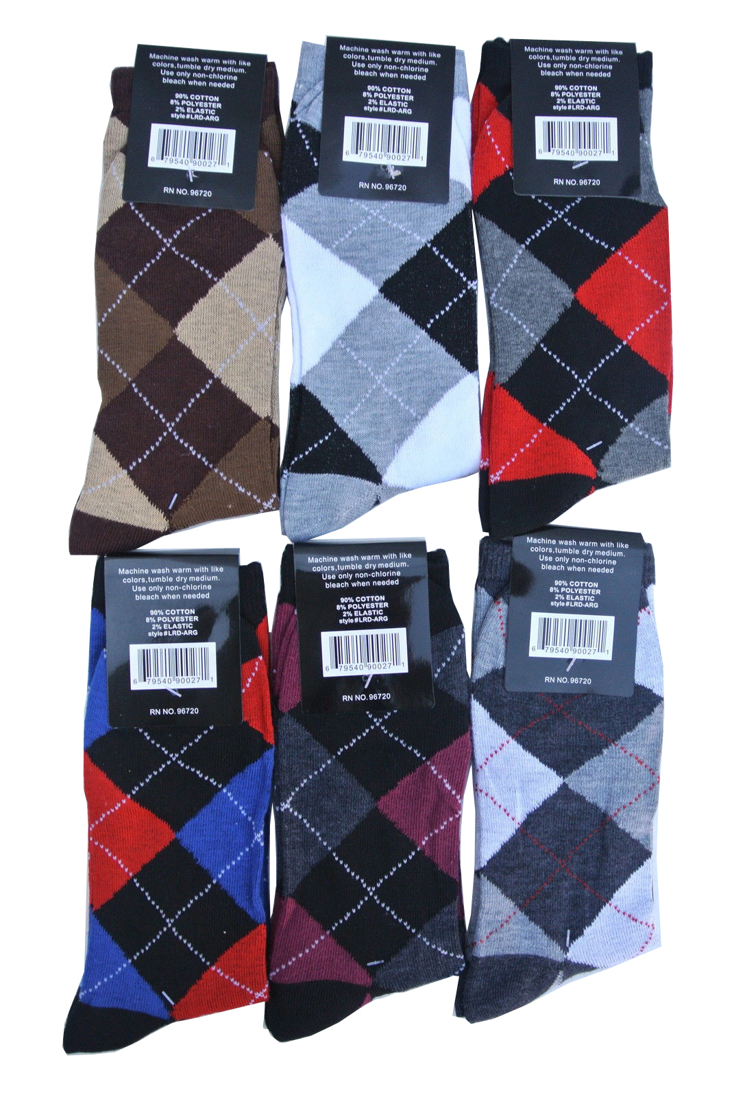 12 Pairs New Cotton Men’s Lords Argyle Style Dress Socks Size 10-13 Multi-color