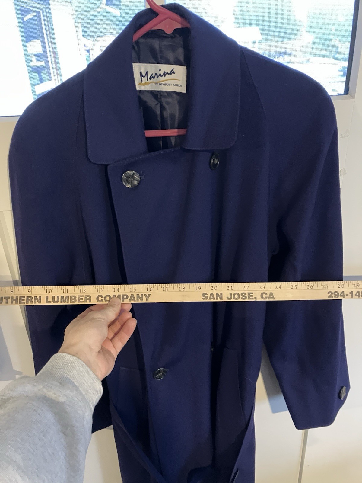 Marina By Newport Harbor Double Breasted Trench Coat Full Length 100% Wool
