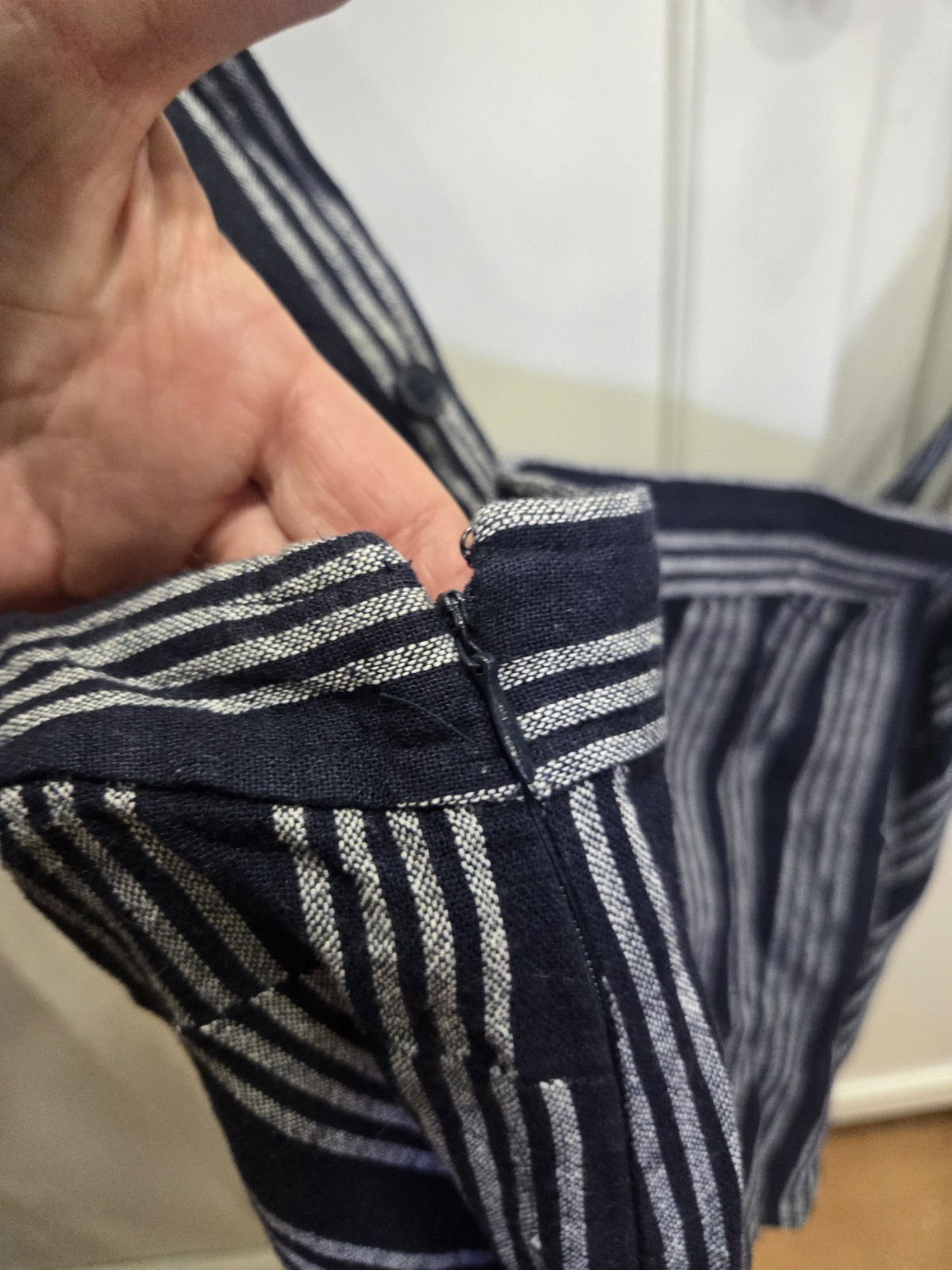 Loft Linen Tank Top Navy with White Stripes, Broad Straps – Adjustable