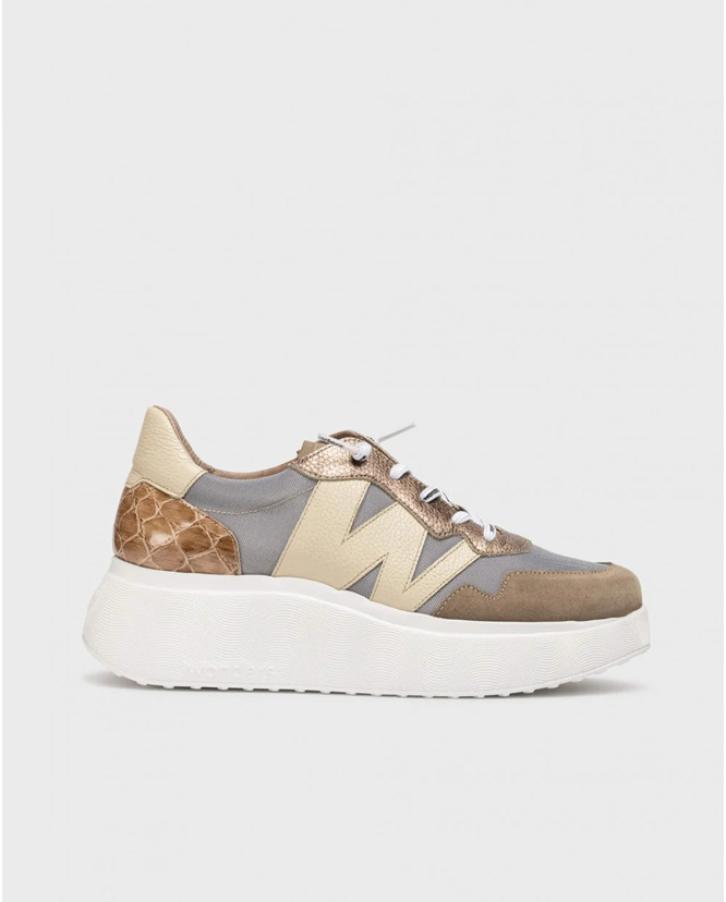 Wonders A-3631 Roma 31 Taupe/Cream Wedge Sneaker Womens sizes 36-42