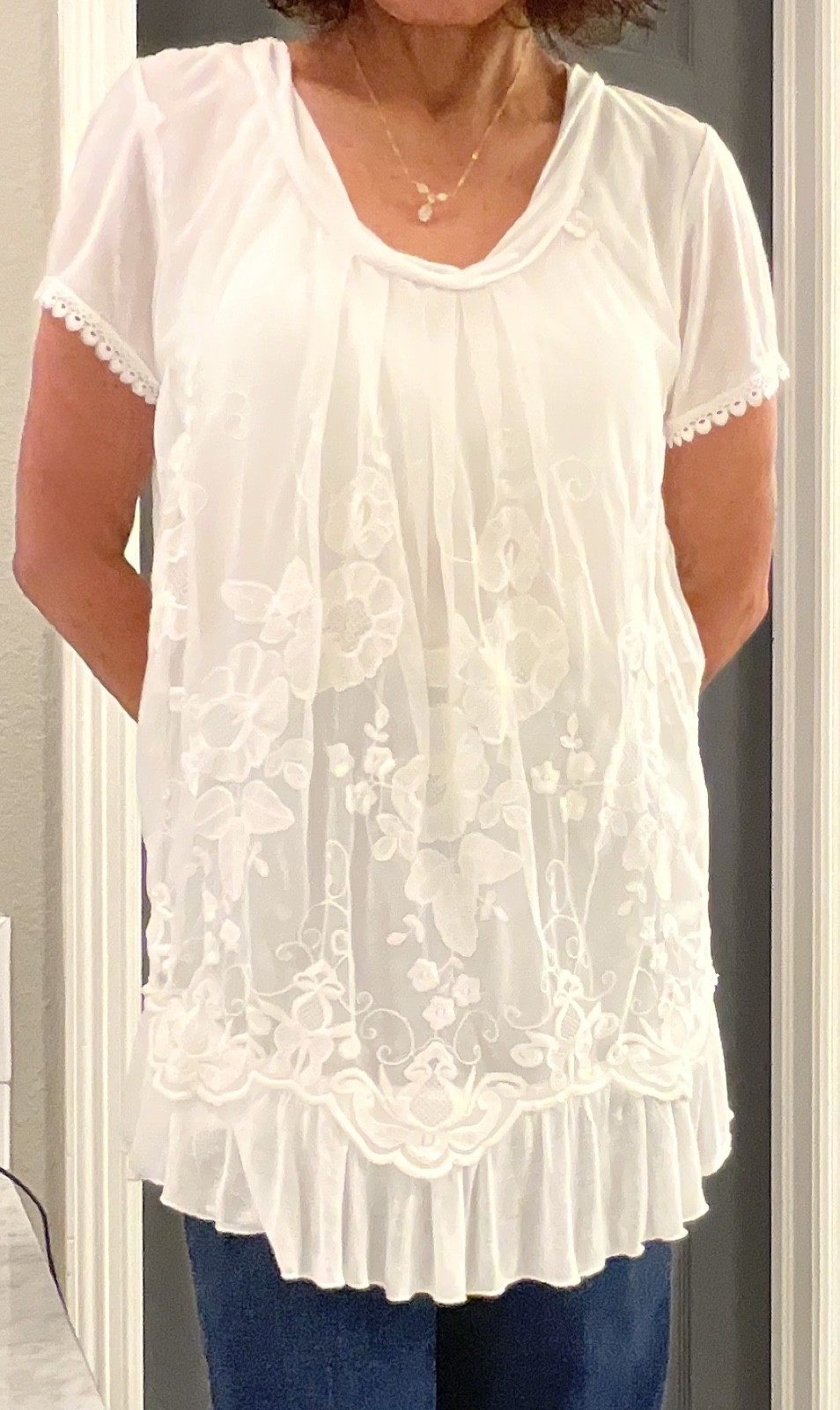 Sundance Catalog Sz SMALL White Laurentide Lace Tunic Short Sleeve Excel COND