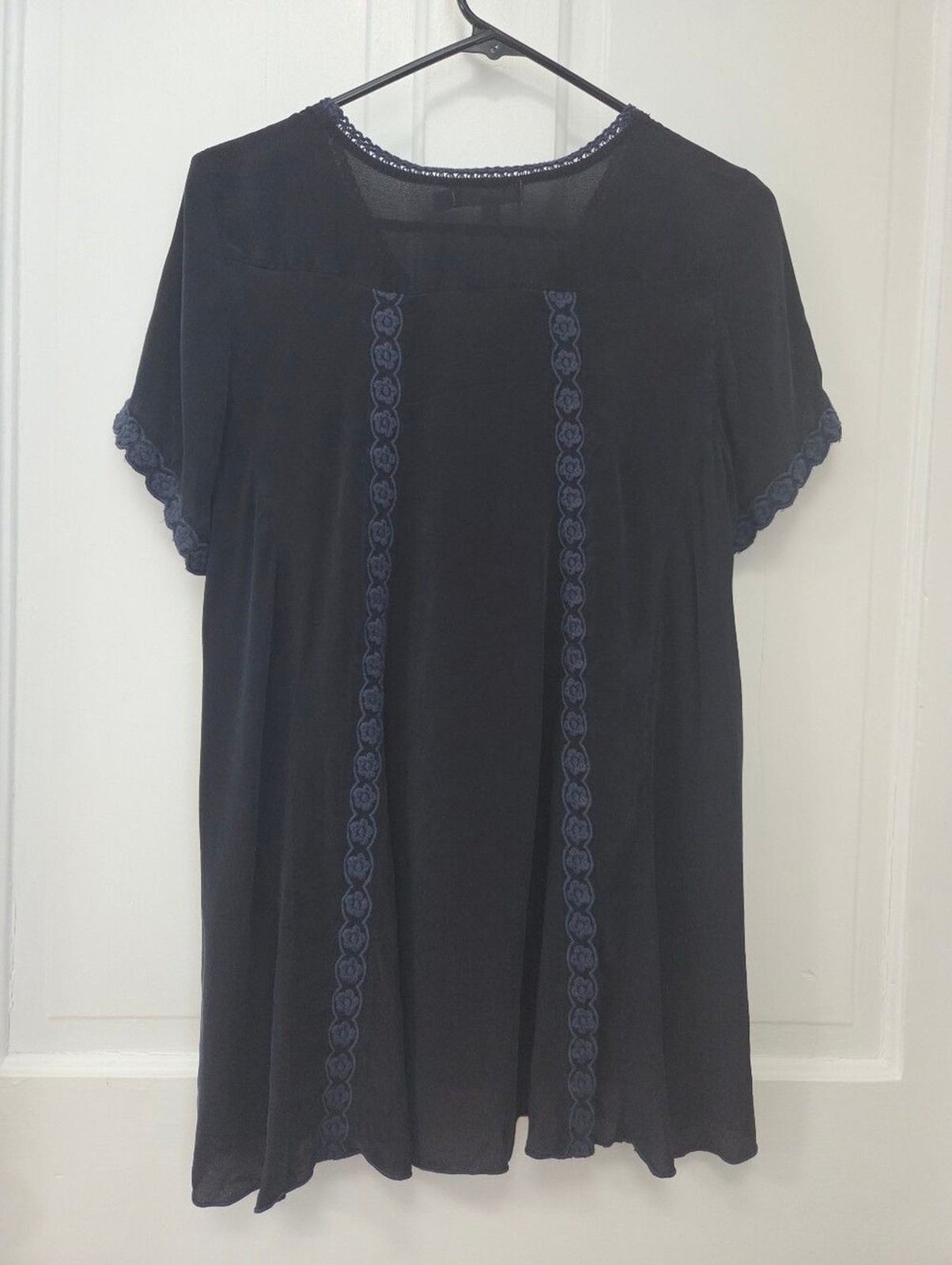 Karyn Seo Anthropologie Viscose Embroidered Top S Deep Blue