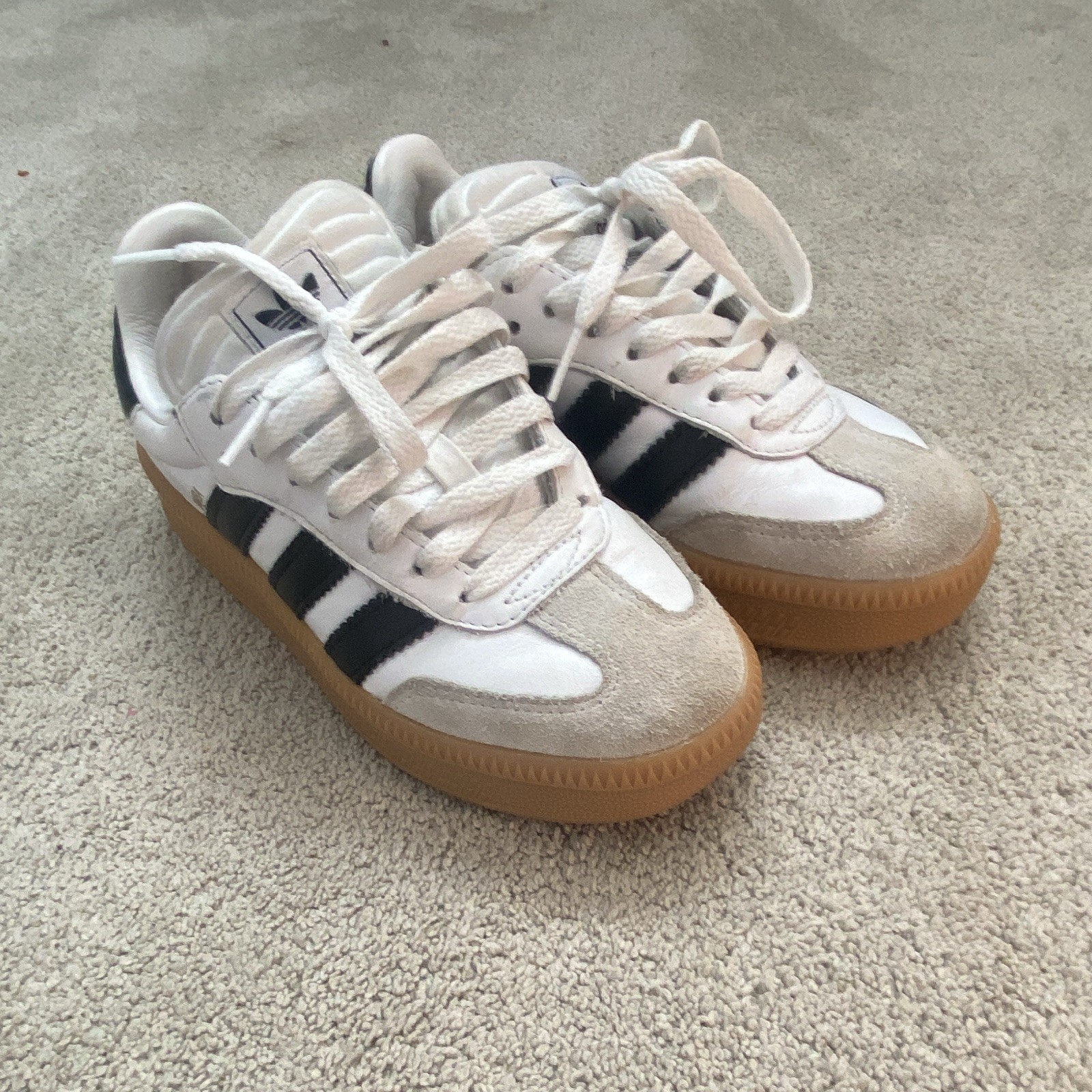 adidas Samba Unisex Kids Low Top Leather Sneakers White/Black Gum Sole US 3.5