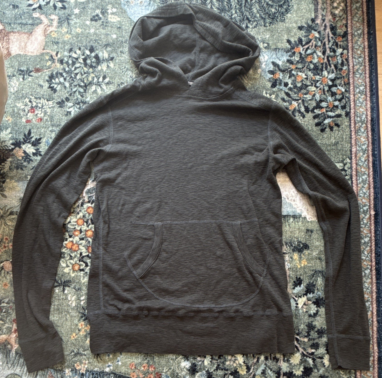 wings + horns Gray Solid Pullover Hoodie S/P Knit Cotton Pockets LOT #2997