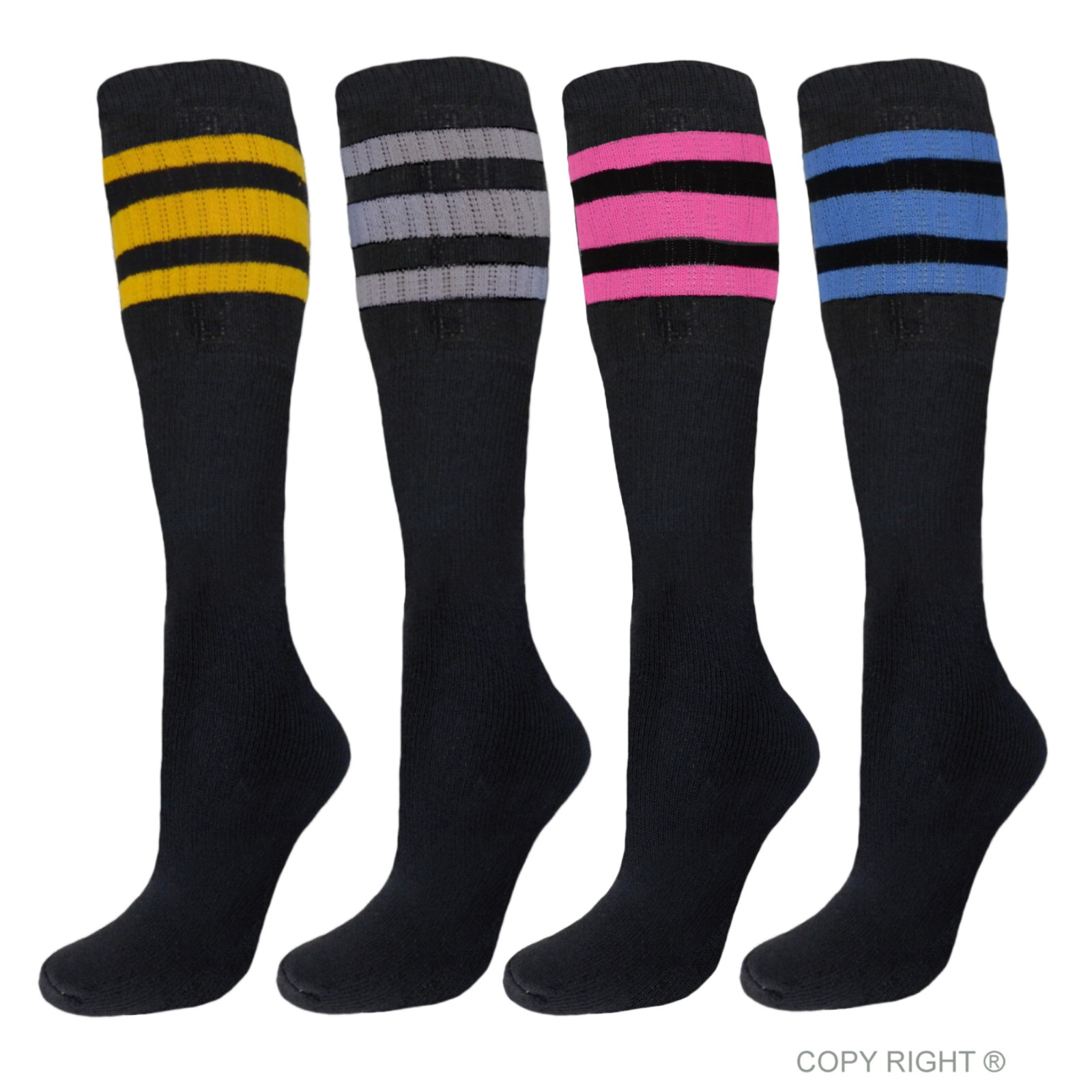 4 Pk TUBE SOCKS COTTON MULTICOLOR STRIPES LONG SPORTS SOCKS OLD SCHOOL 21 INCH