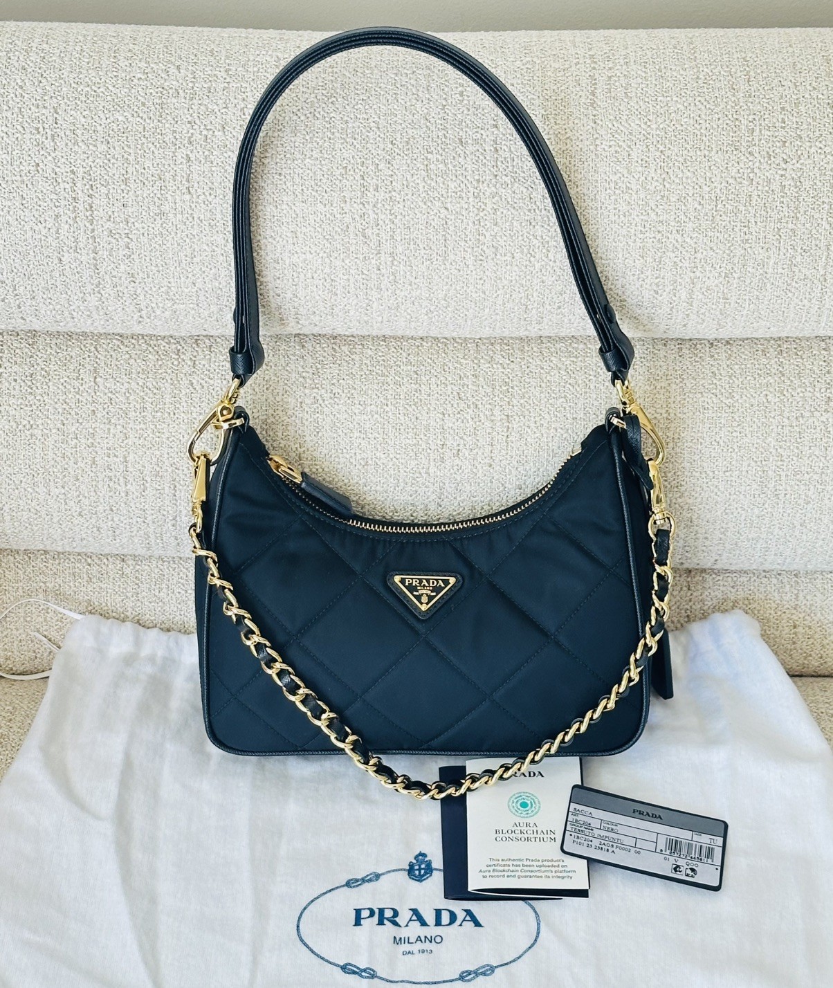 NEW Prada Re-Edition 2005 Re-Nylon mini Bag 1BC204 Black Gold HW Italy Dust Bag