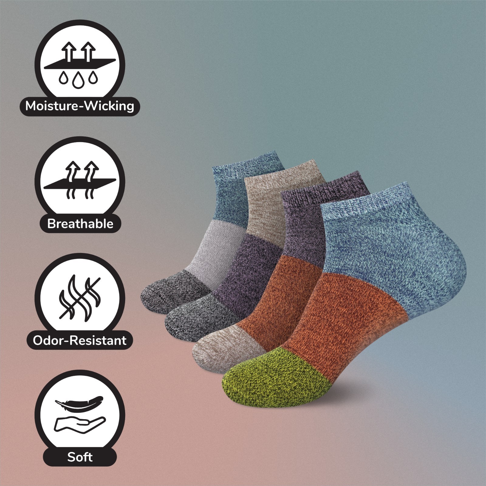 BambooMN Unisex Rayon from Bamboo Classic Casual Ankle Socks Color Block