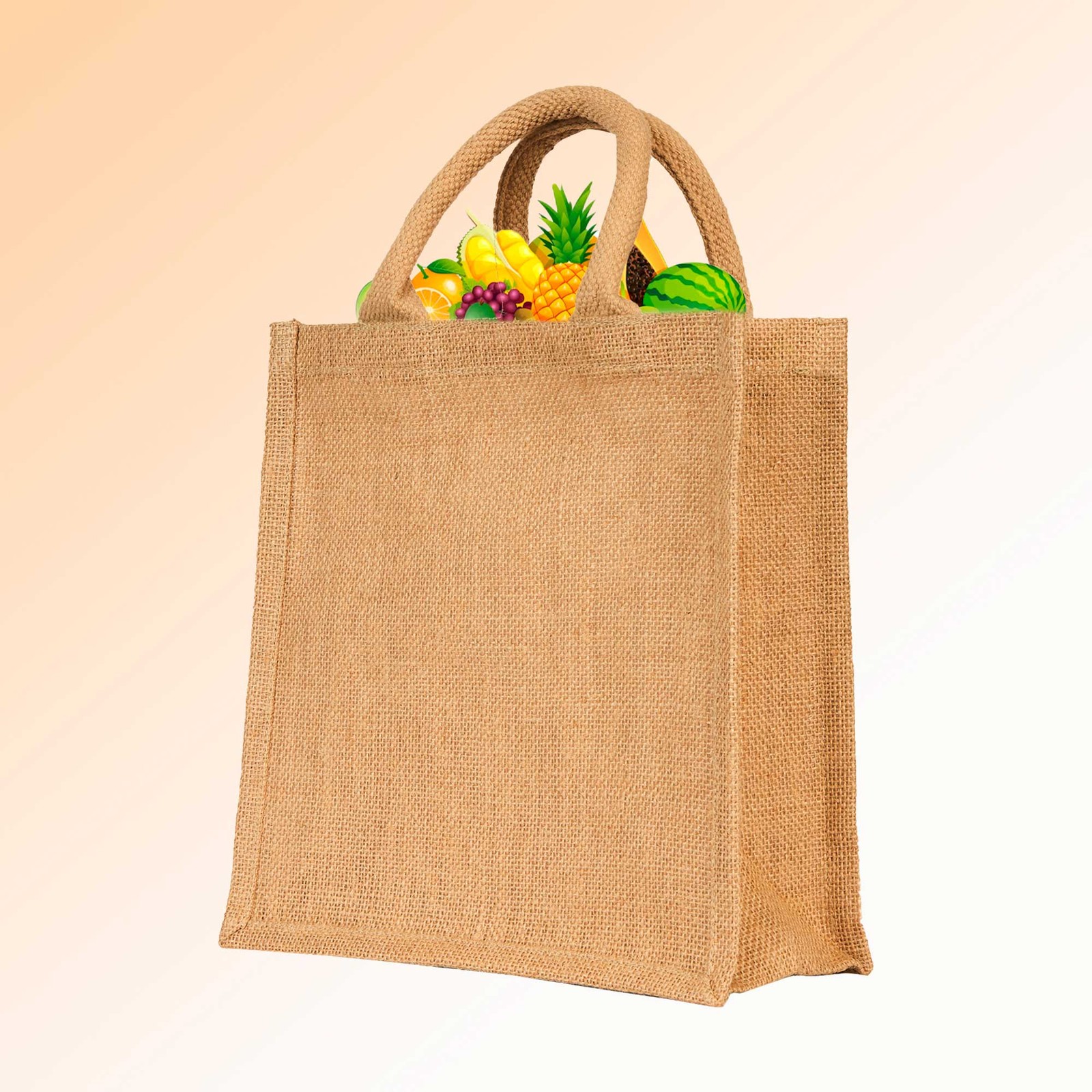 JUCOBEE Jute Reusable Shopping Tote Bags 12″H x 12″L x 8″W – Set of 12
