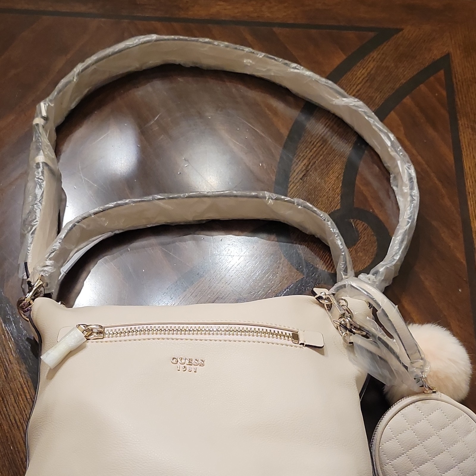 GUESS Tenley Hobo Powder Medium Shoulder Bag Zip Closure w/ Coin Purse & Charm