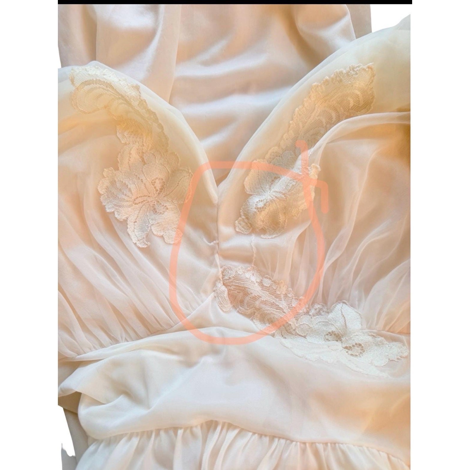 Vintage Vanity Fair 1950s Blush Chiffon Lace Applique Full Slip Size 42 (XL)