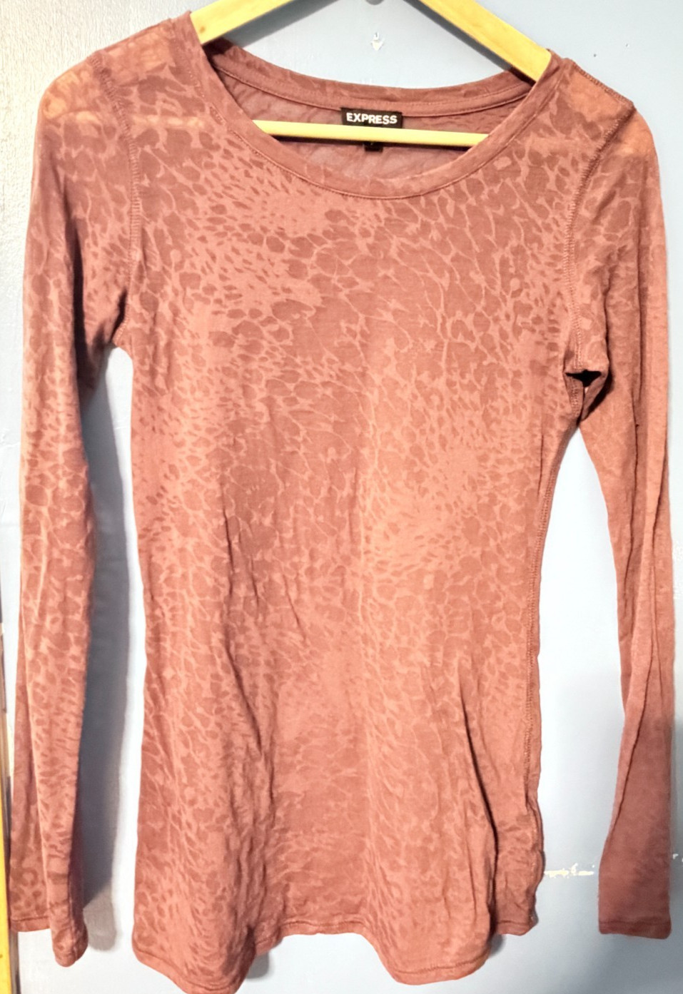 Express Women’s Semi-Sheer Rose-Colored Animal Print Long-Sleeve Top (Size: S)